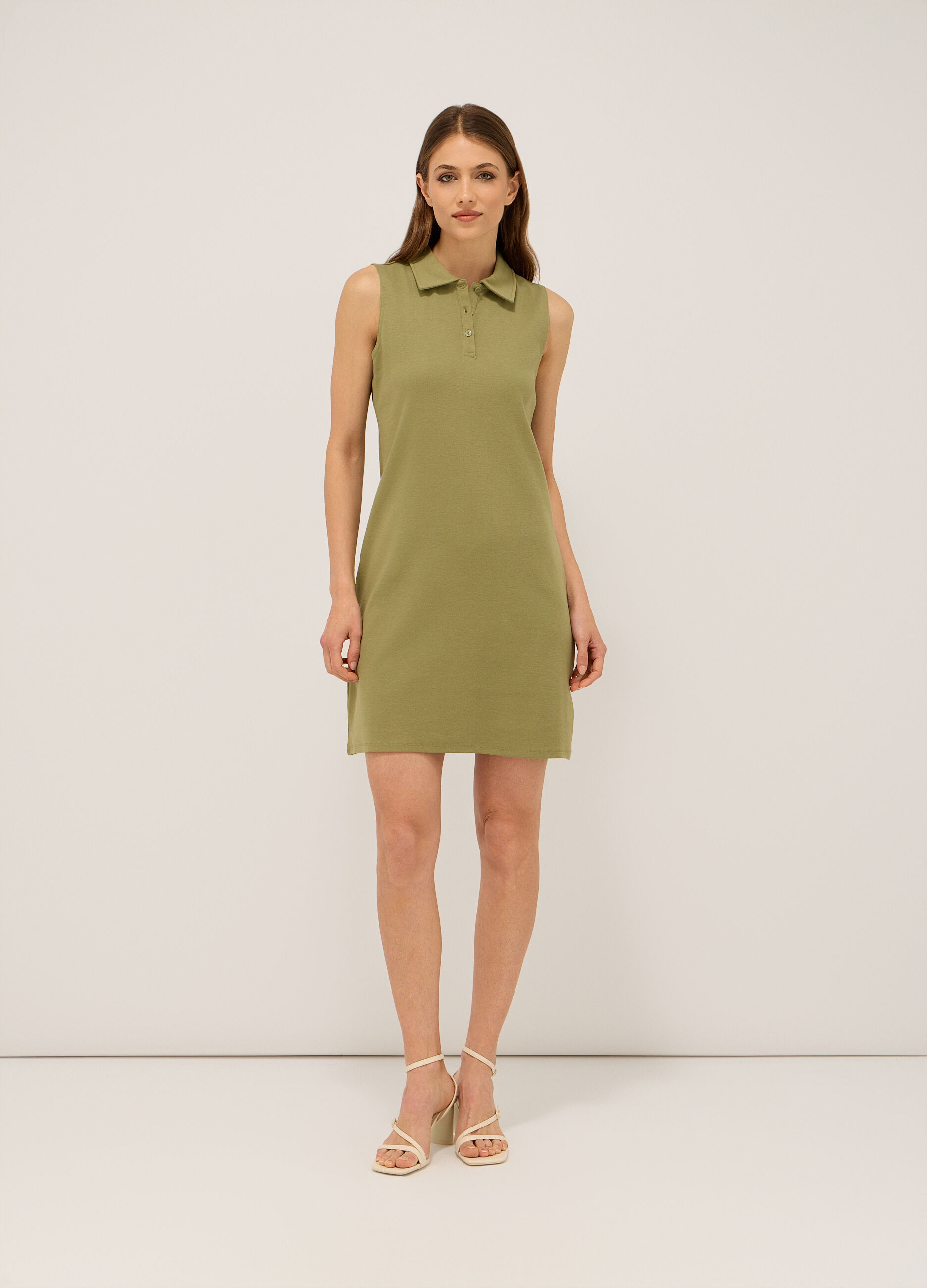 Abito corto in costina di cotone stretch donna_0