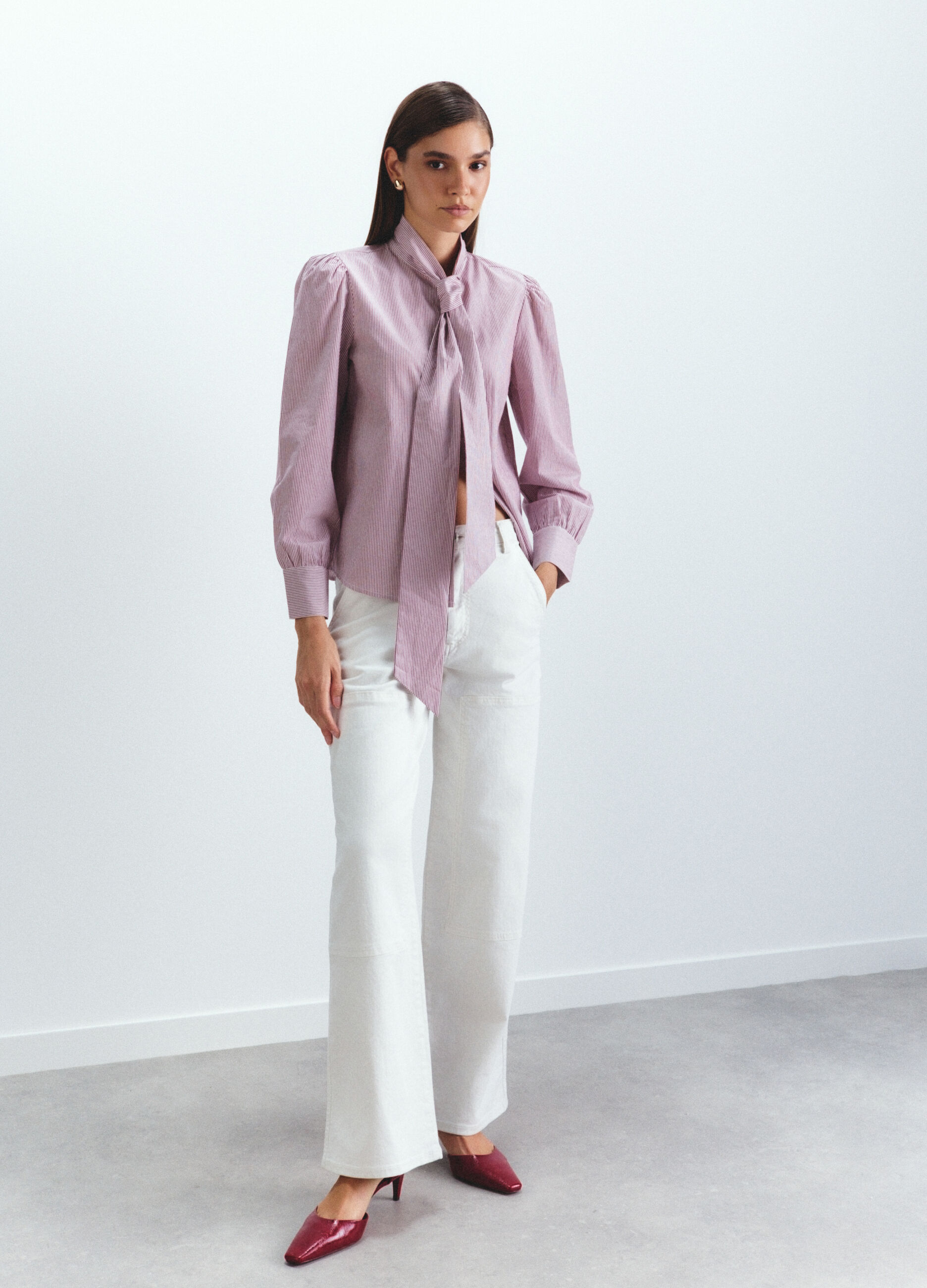 Camicia Fit Over con fiocco in puro cotone donna _0