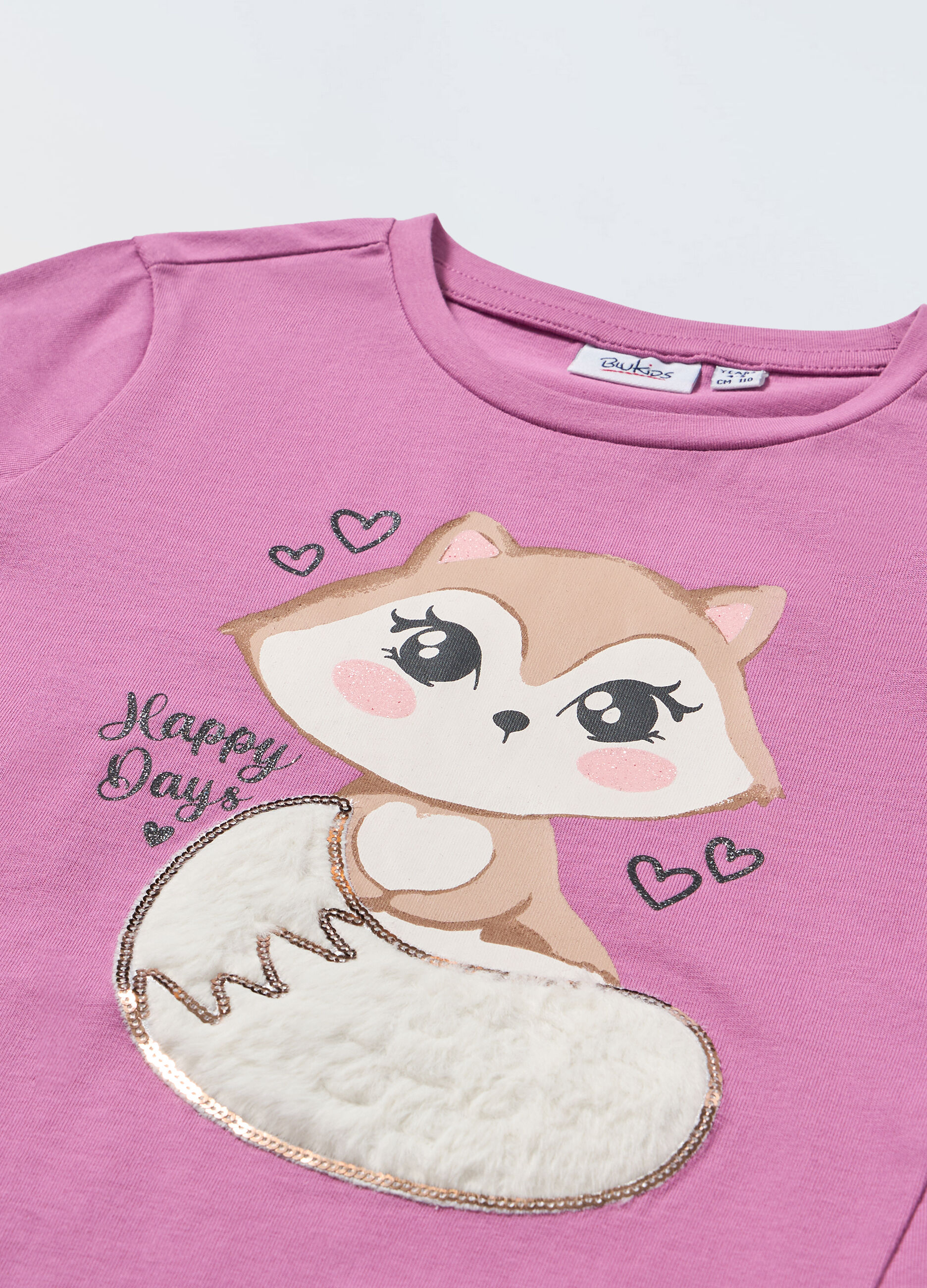 T-shirt a maniche lunghe in puro cotone con applicazioni bambina_1