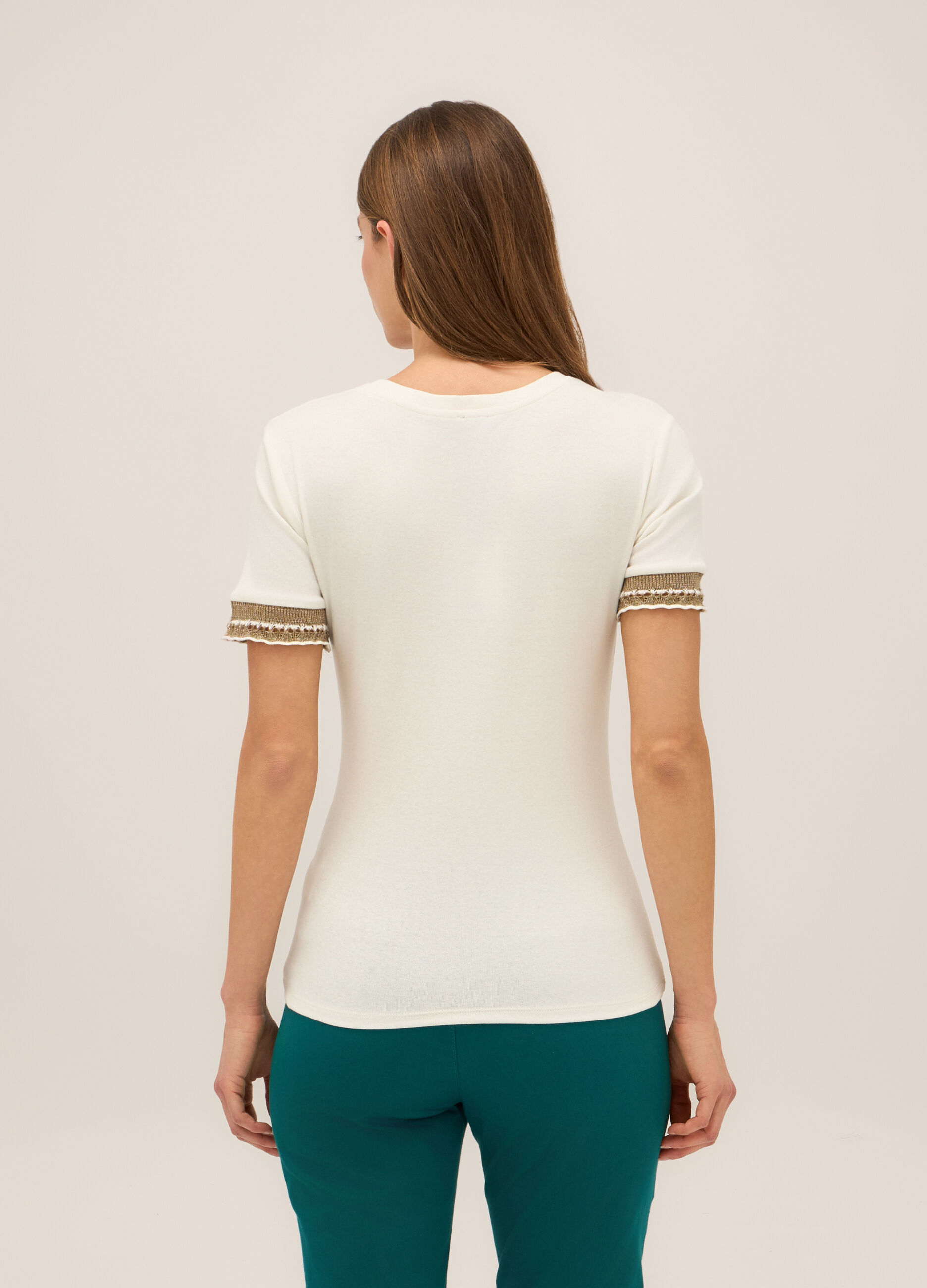 T-shirt a maniche corte in cotone stretch donna_1
