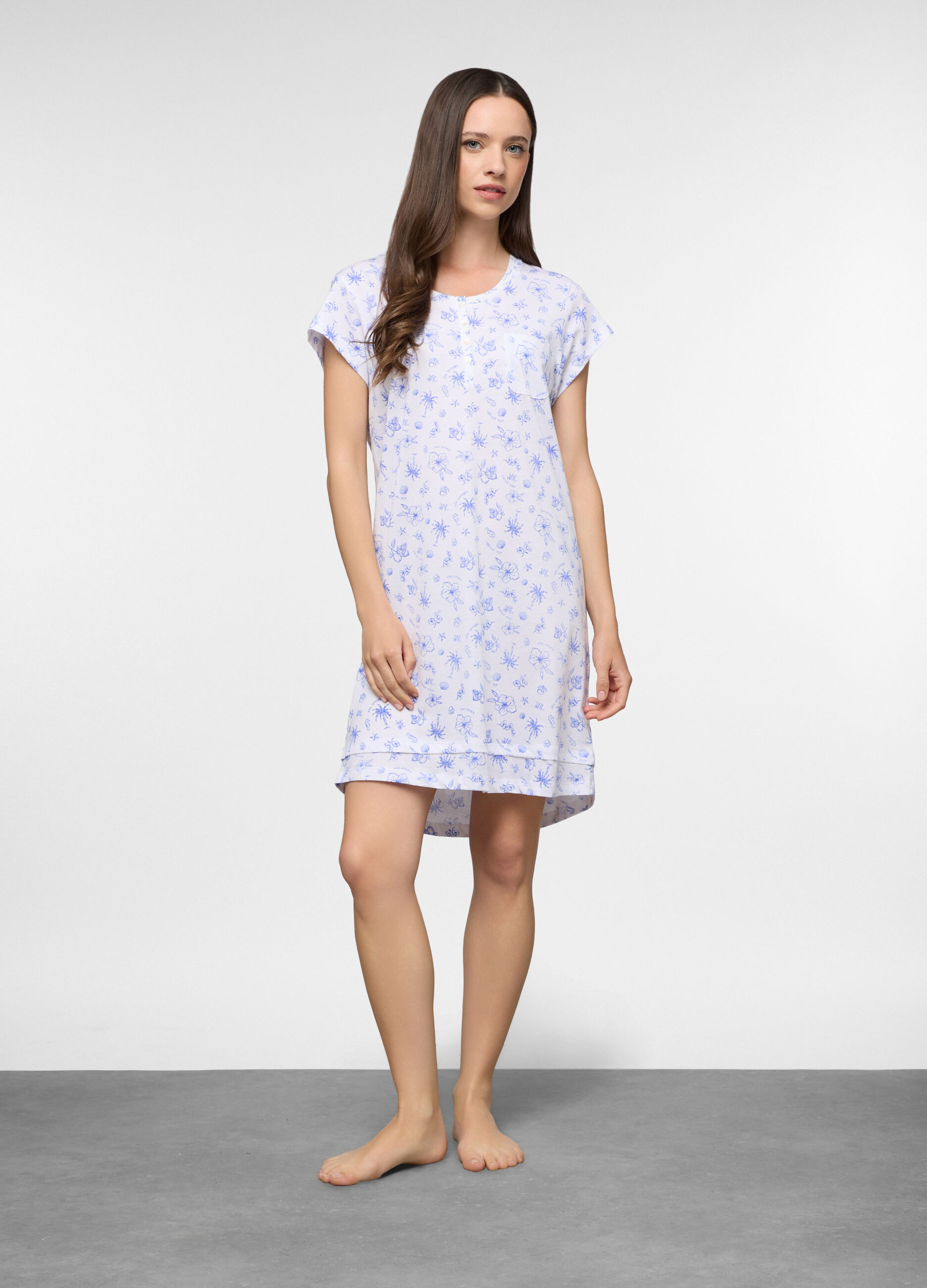Camicia da notte corta in jersey di puro cotone donna_0
