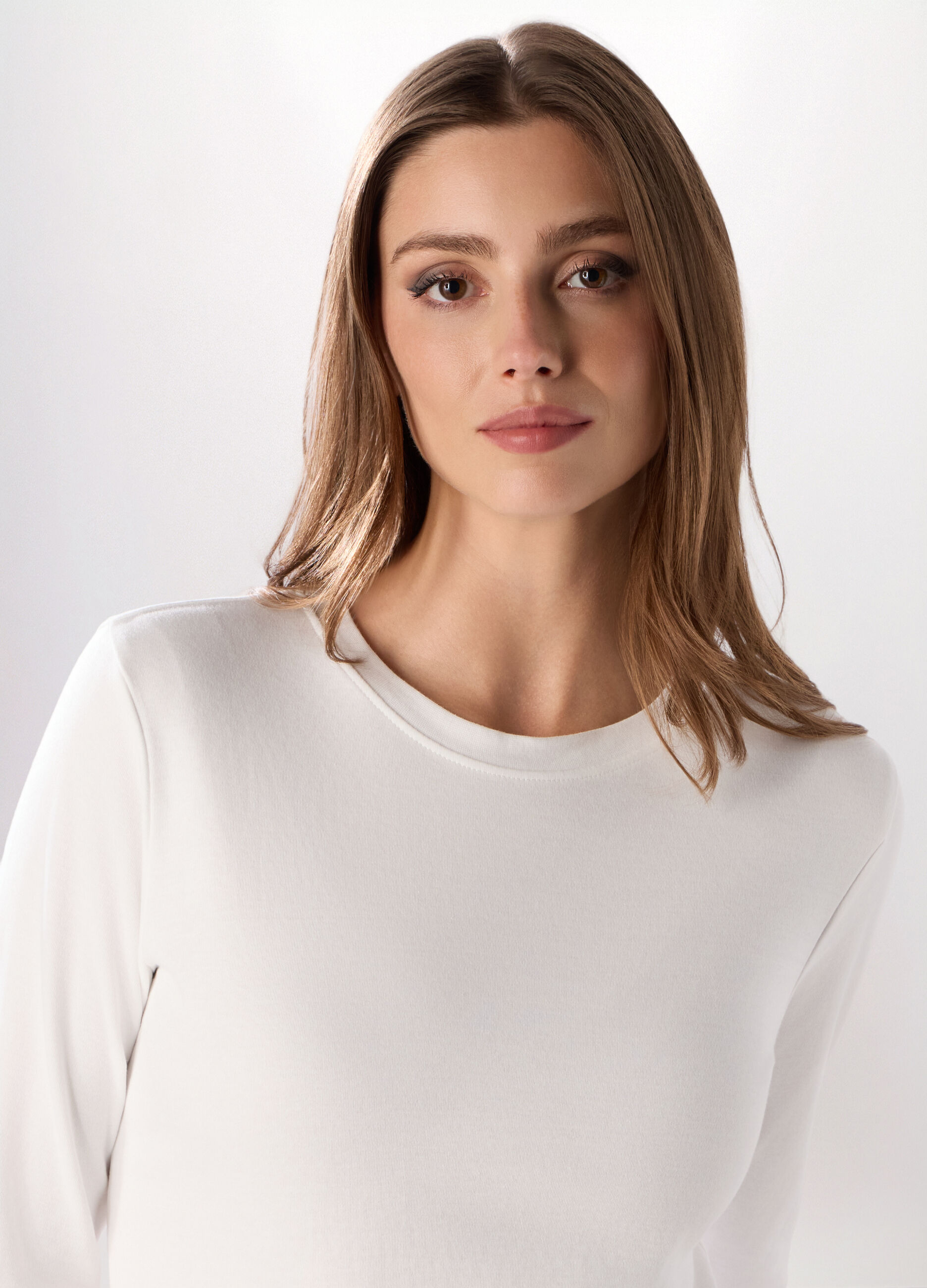 T-shirt a manica lunga in interlock di puro cotone donna_2