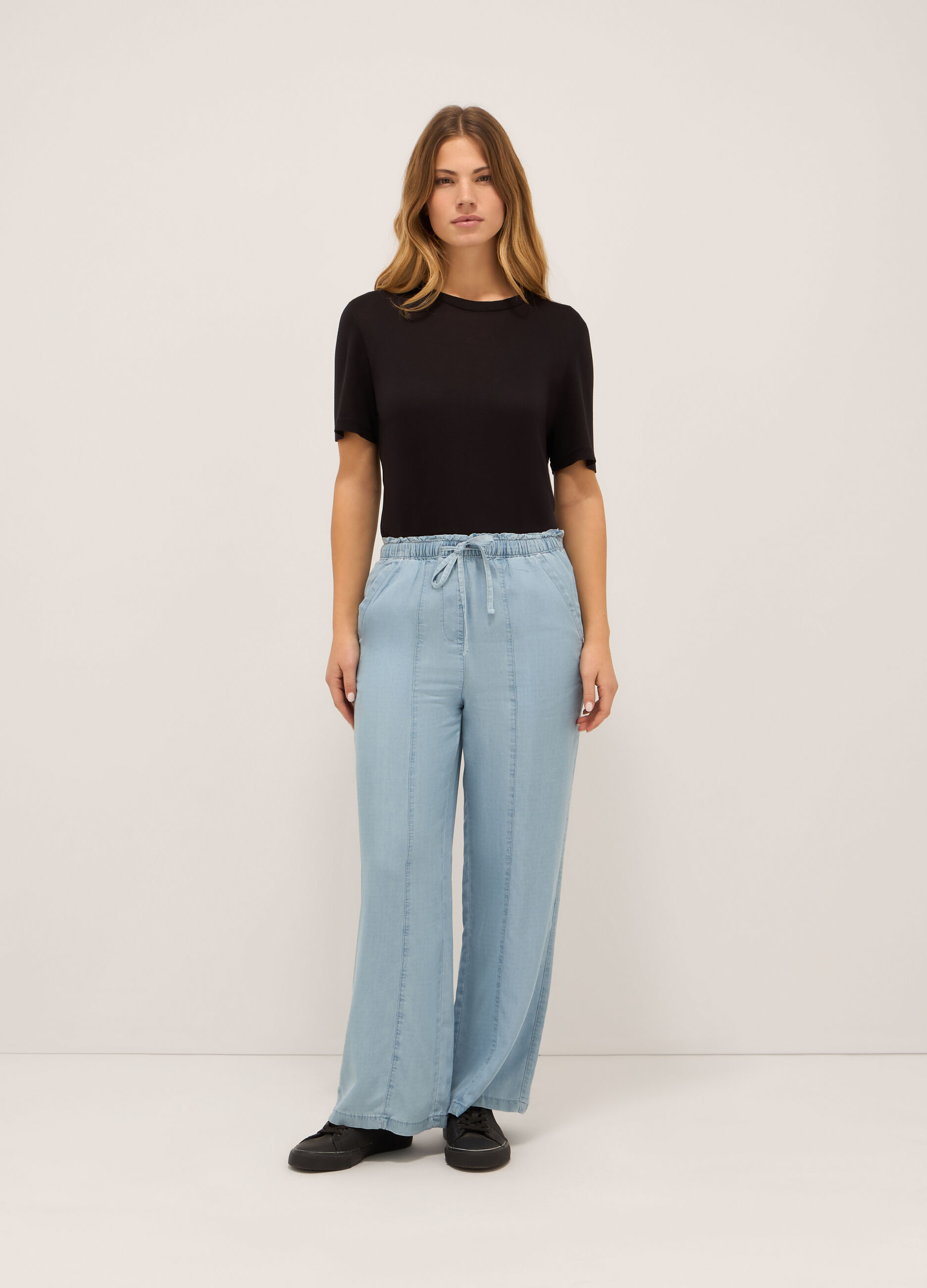 Pantaloni wide leg in pura lyocell donna_0