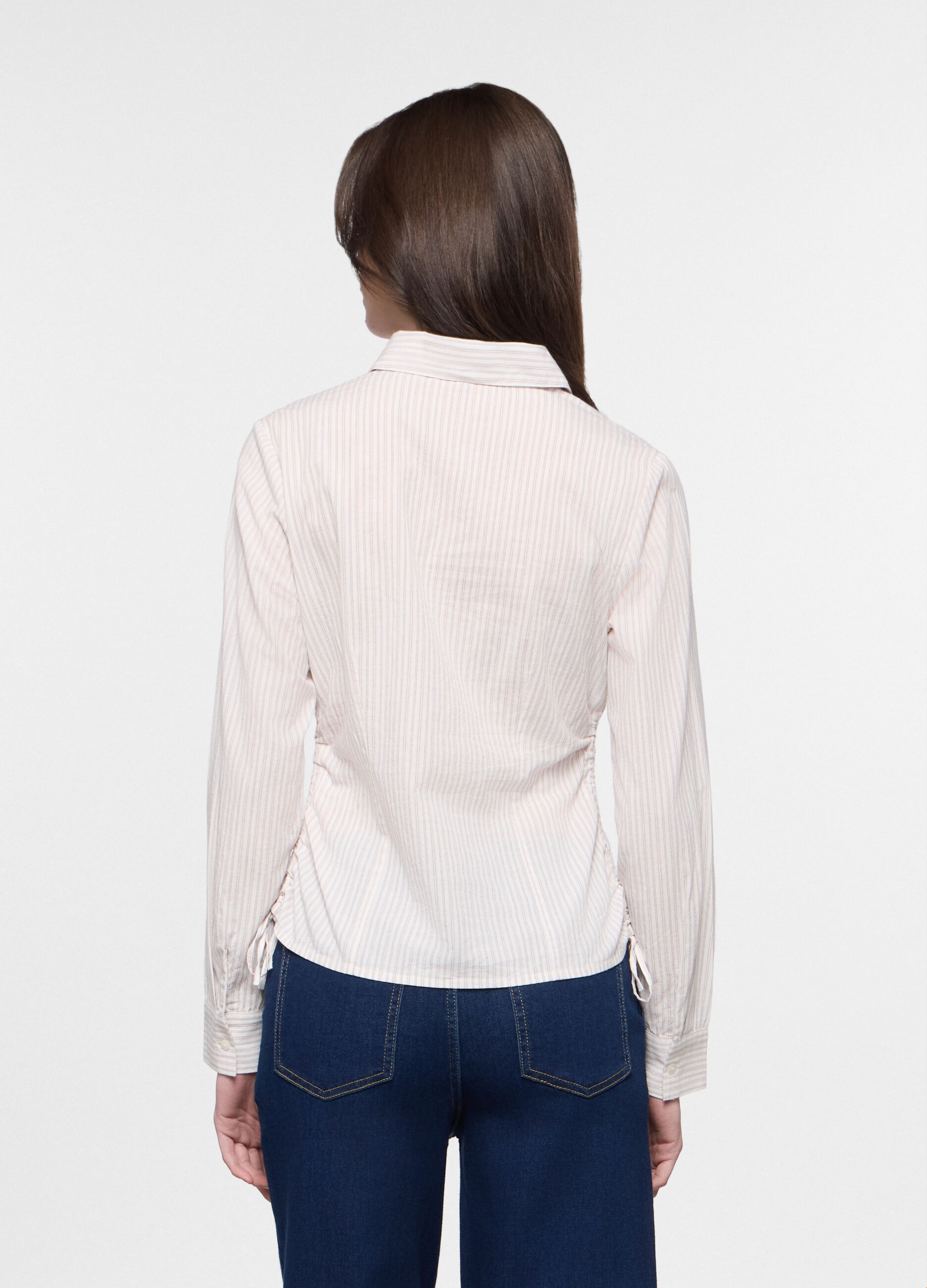 Camicia slim fit con collo alla francese in popeline di cotone stretch donna_1