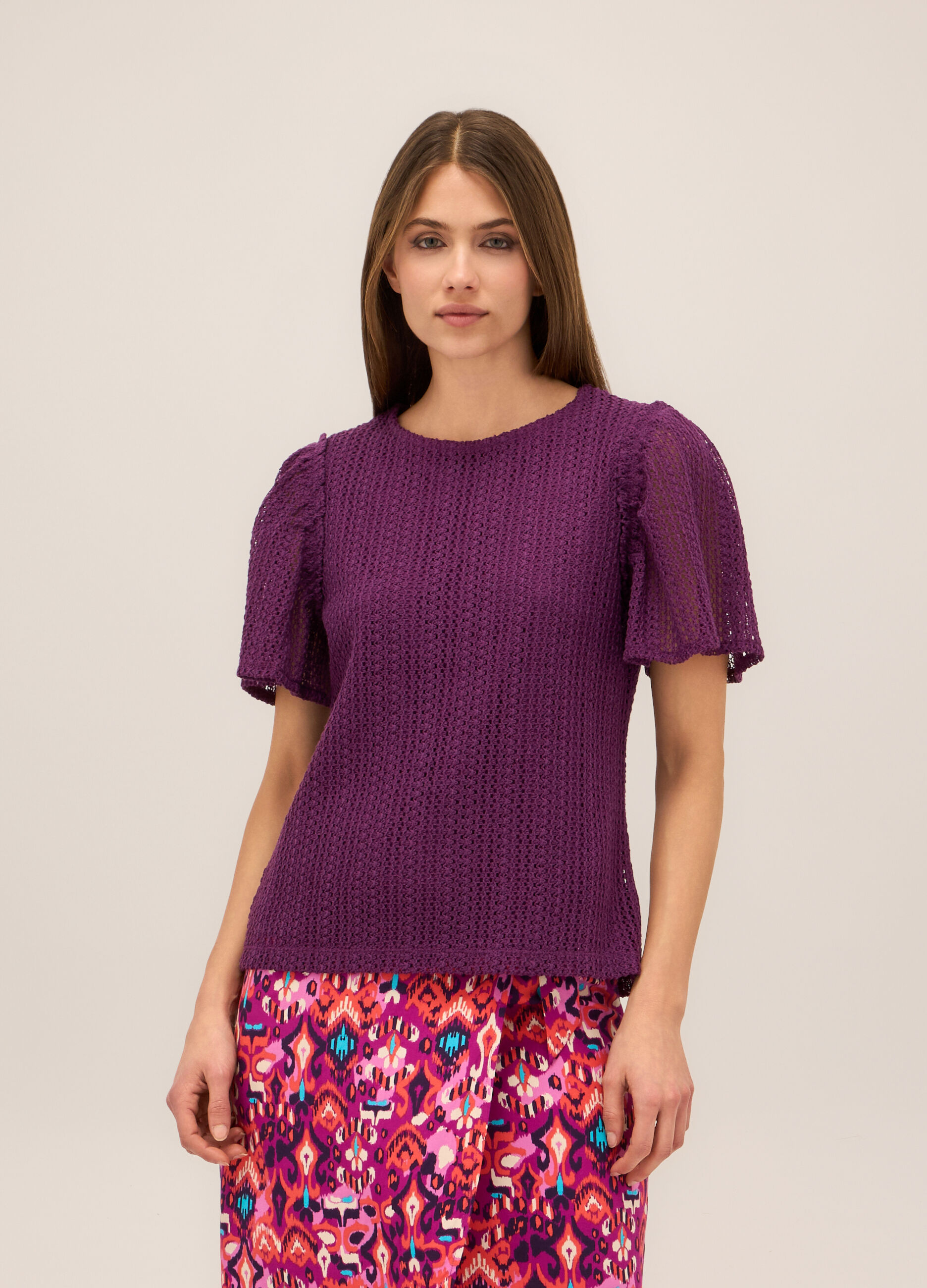 T-shirt in misto cotone lavorato donna_0