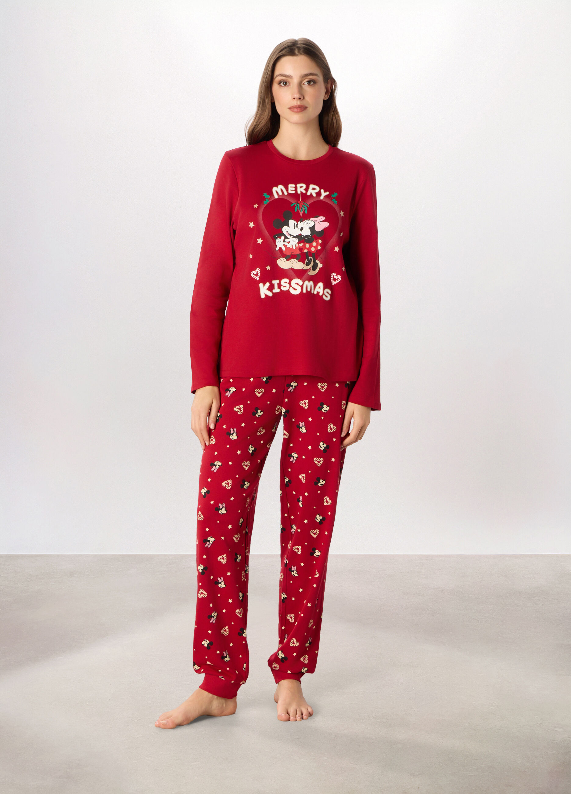 Set pigiama lungo in interlock di puro cotone donna_0