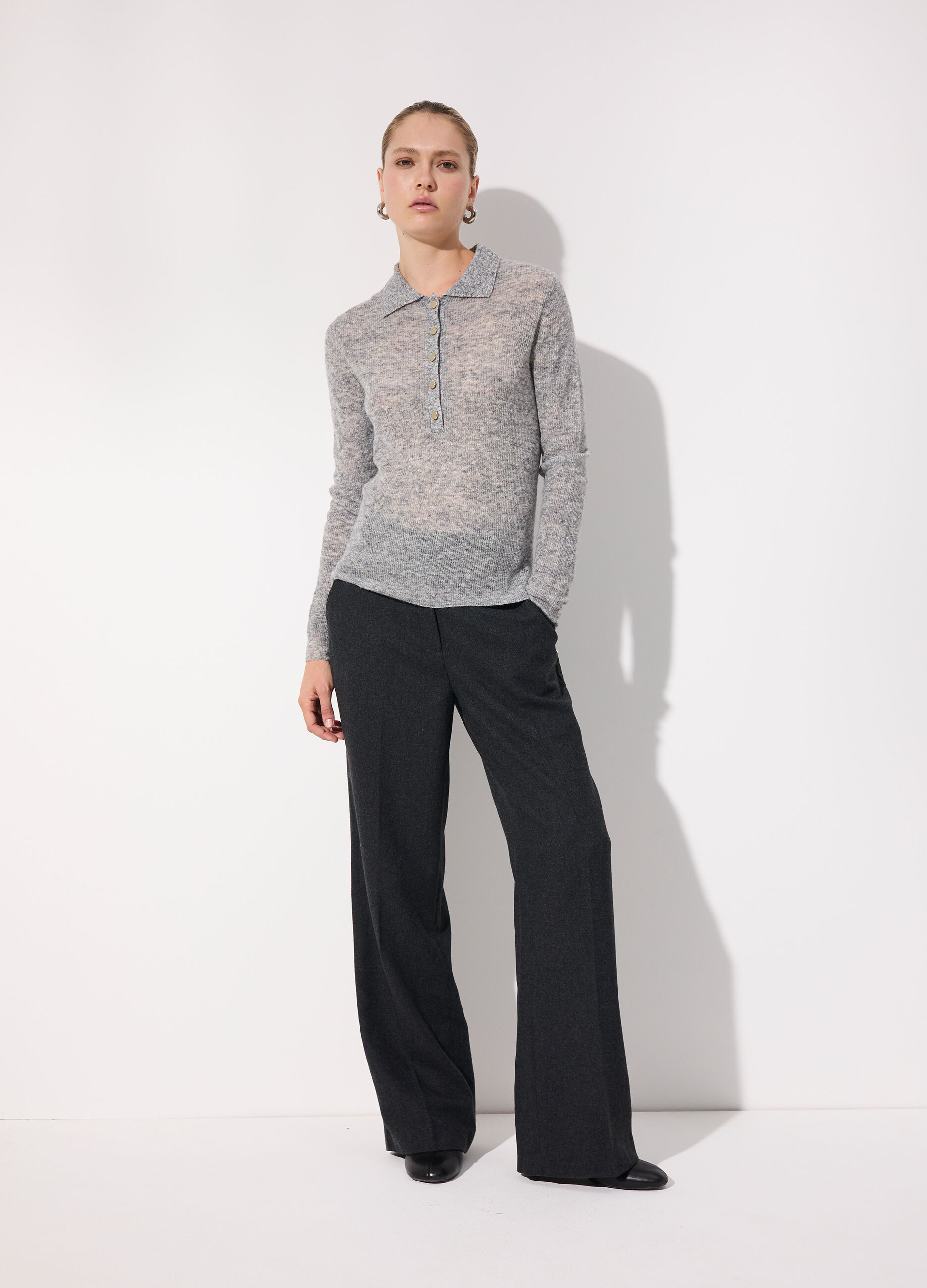 Polo tricot in misto lana e alpaca a maniche lunghe donna_0