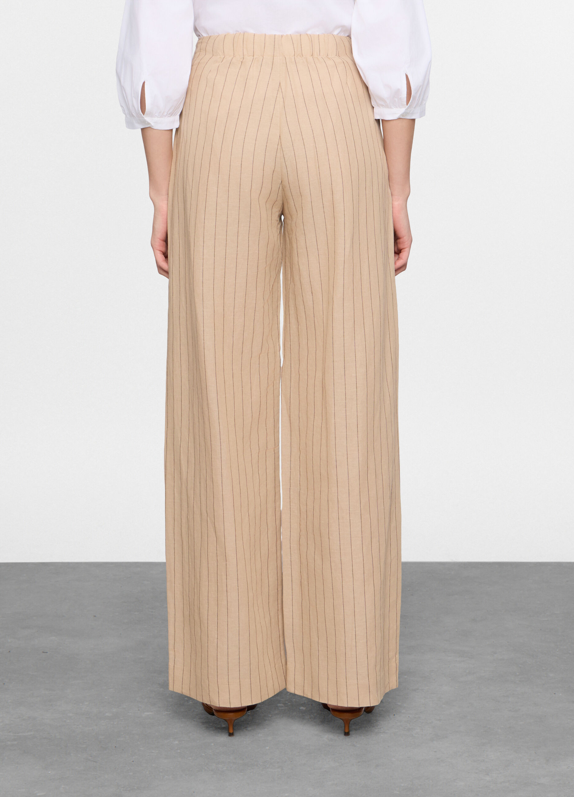 Pantaloni palazzo gessati misto lino donna_1