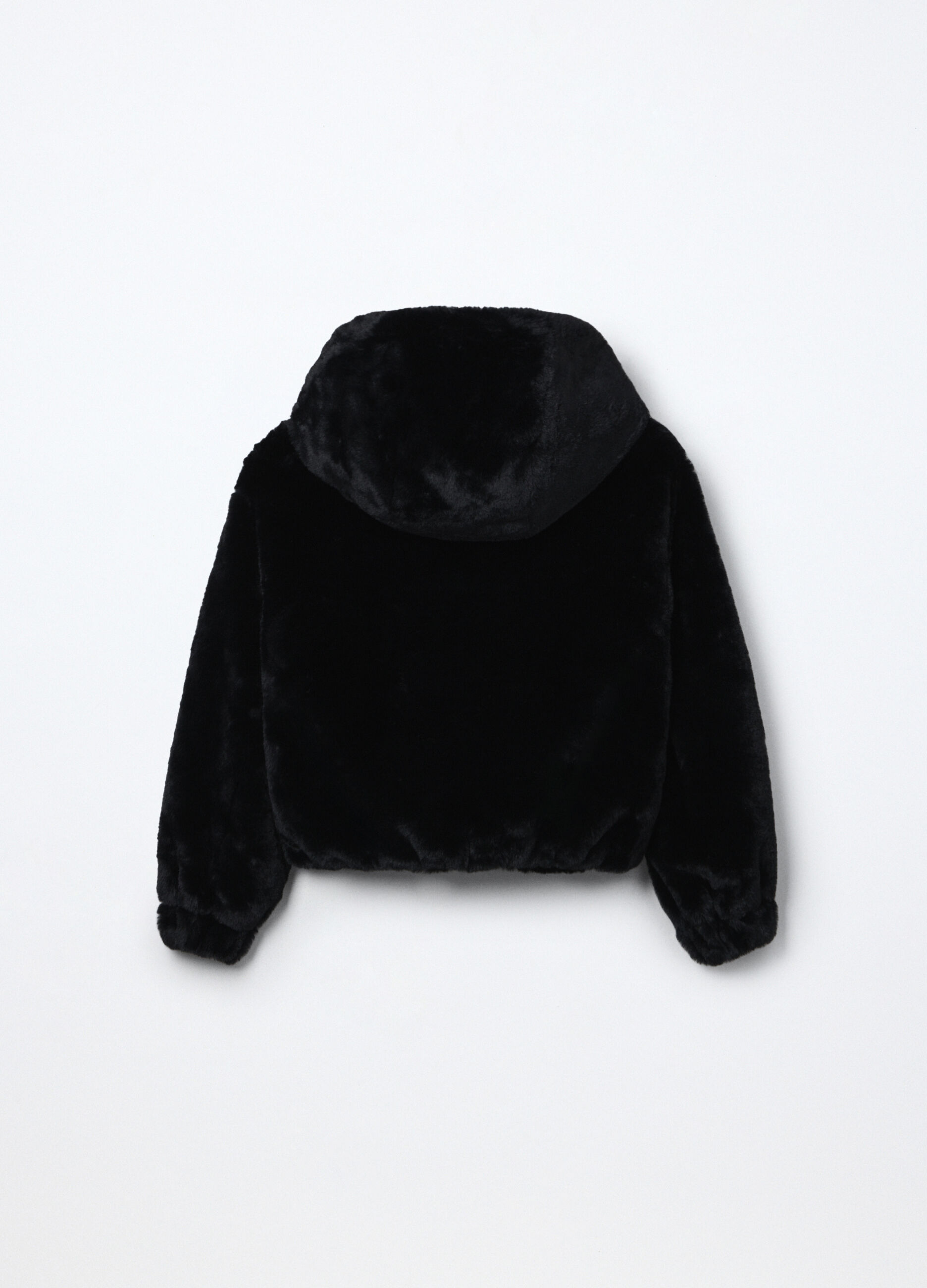 Giacca in eco fur con cappuccio ragazza_1