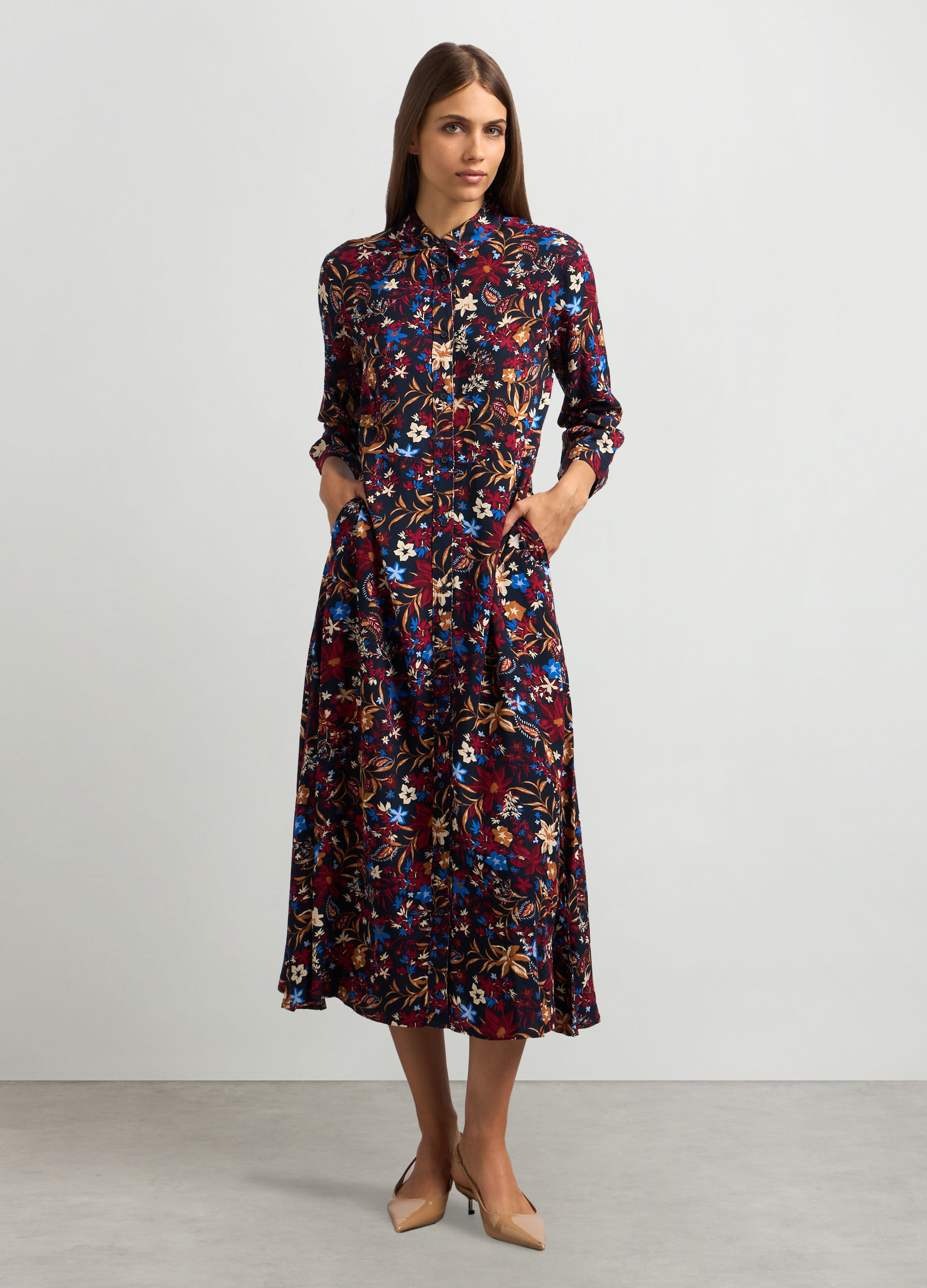 Abito chemisier in pura viscosa donna