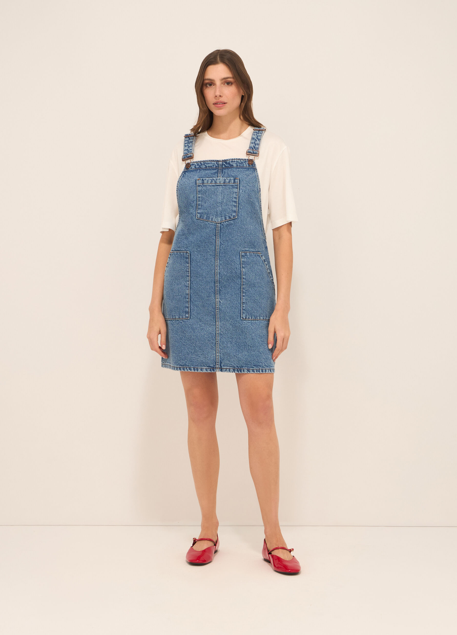 Vestito salopette in denim di puro cotone donna_0