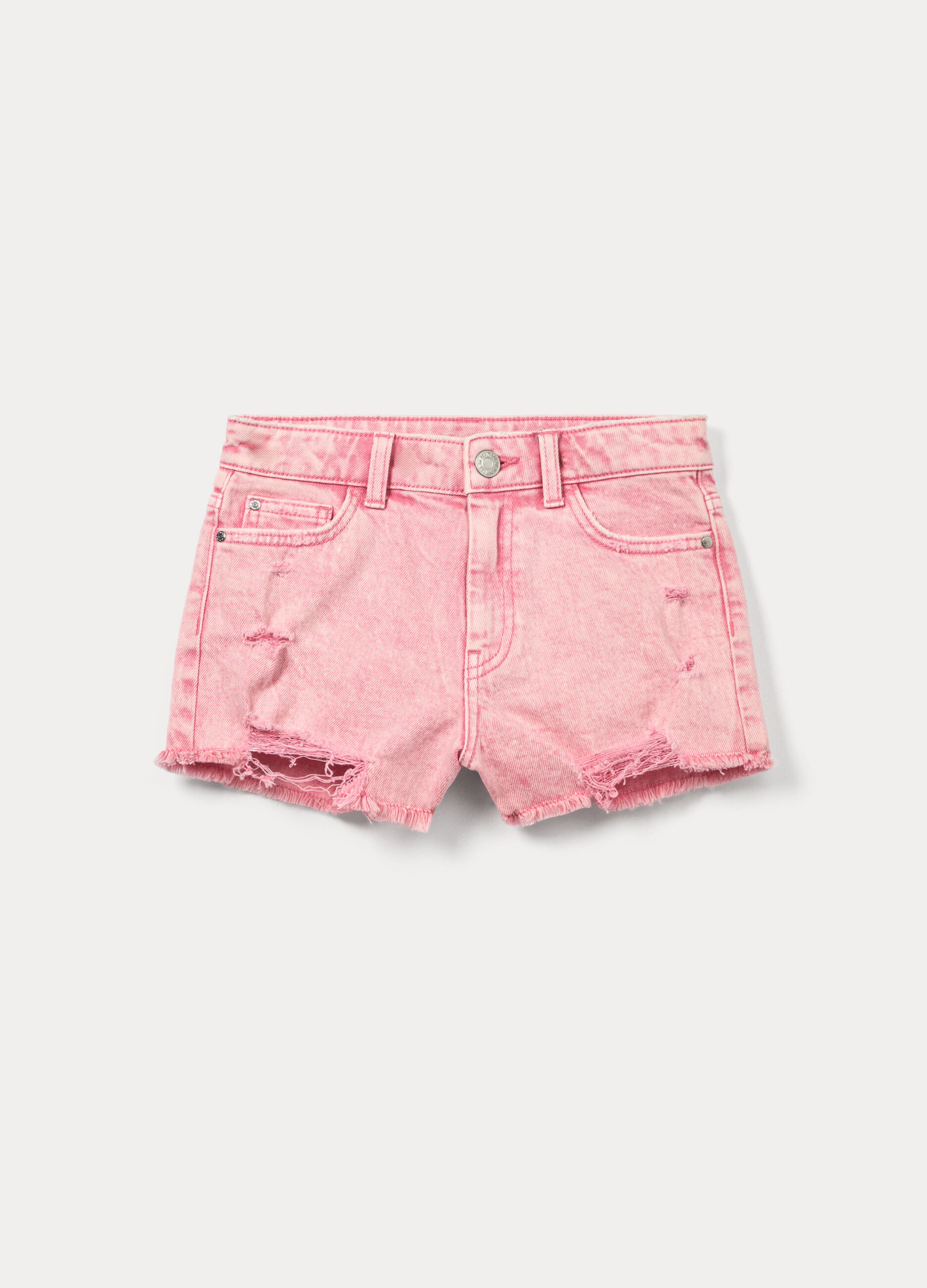 Shorts ripped regular fit in denim di puro cotone ragazza_0