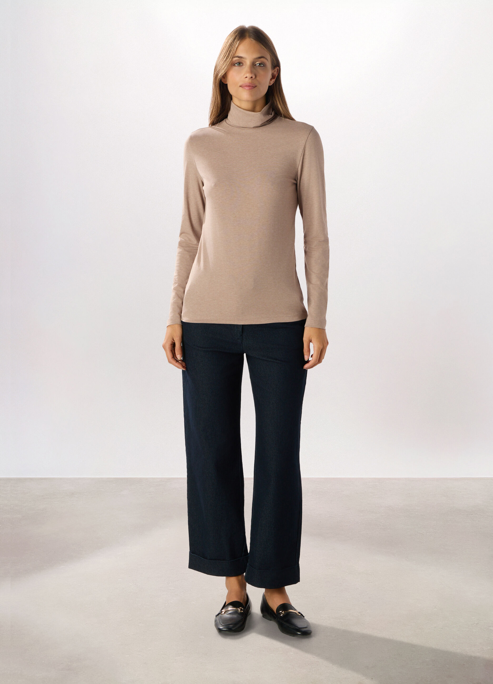 Pantaloni wide leg in denim misto cotone donna_0