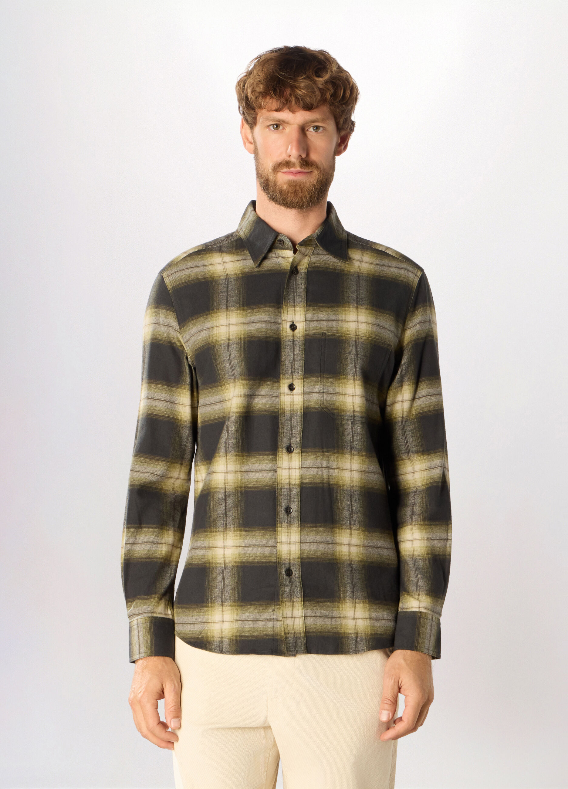 Camicia slim fit in flanella di cotone uomo_0