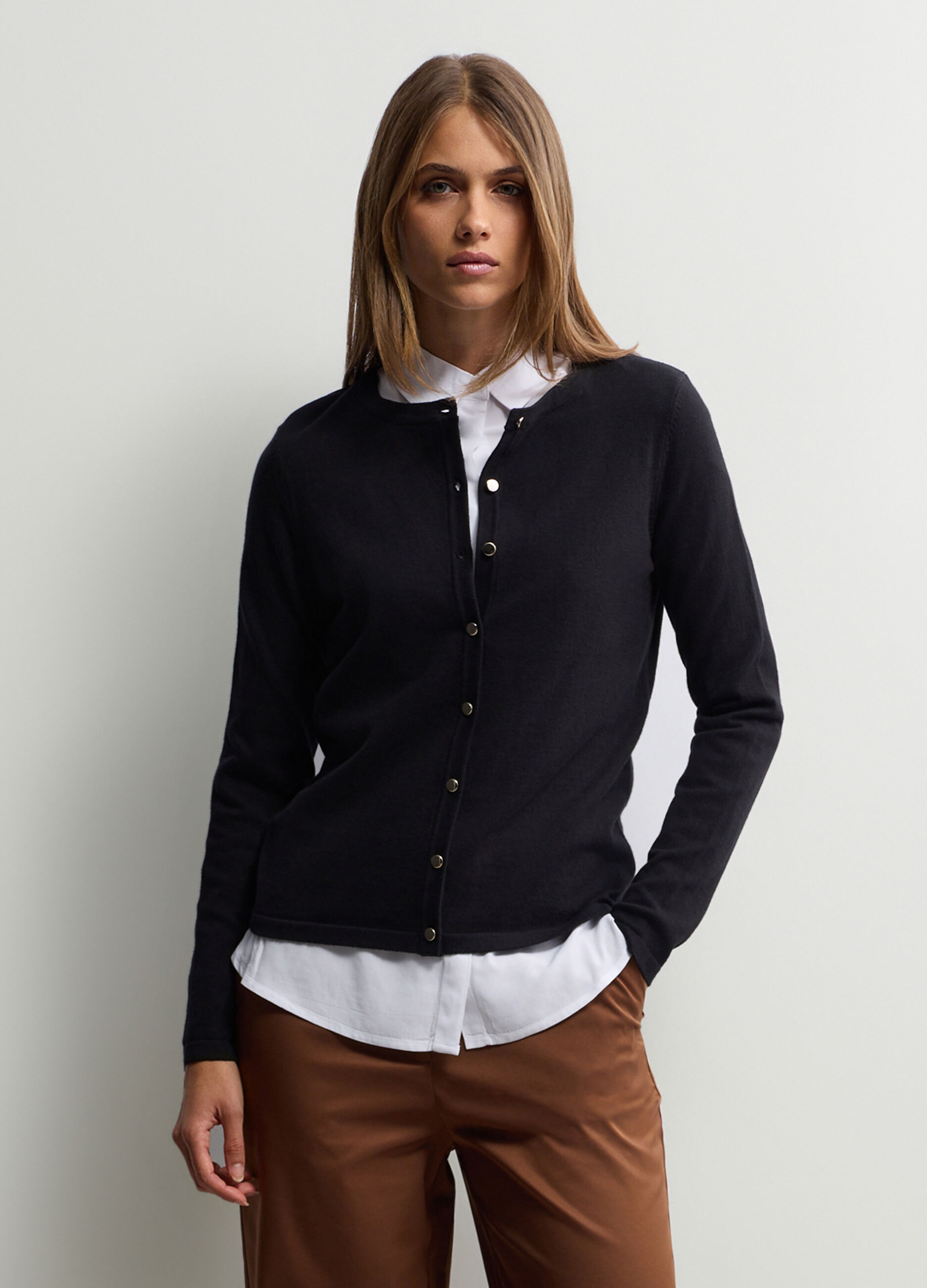 Cardigan girocollo rasato donna_0