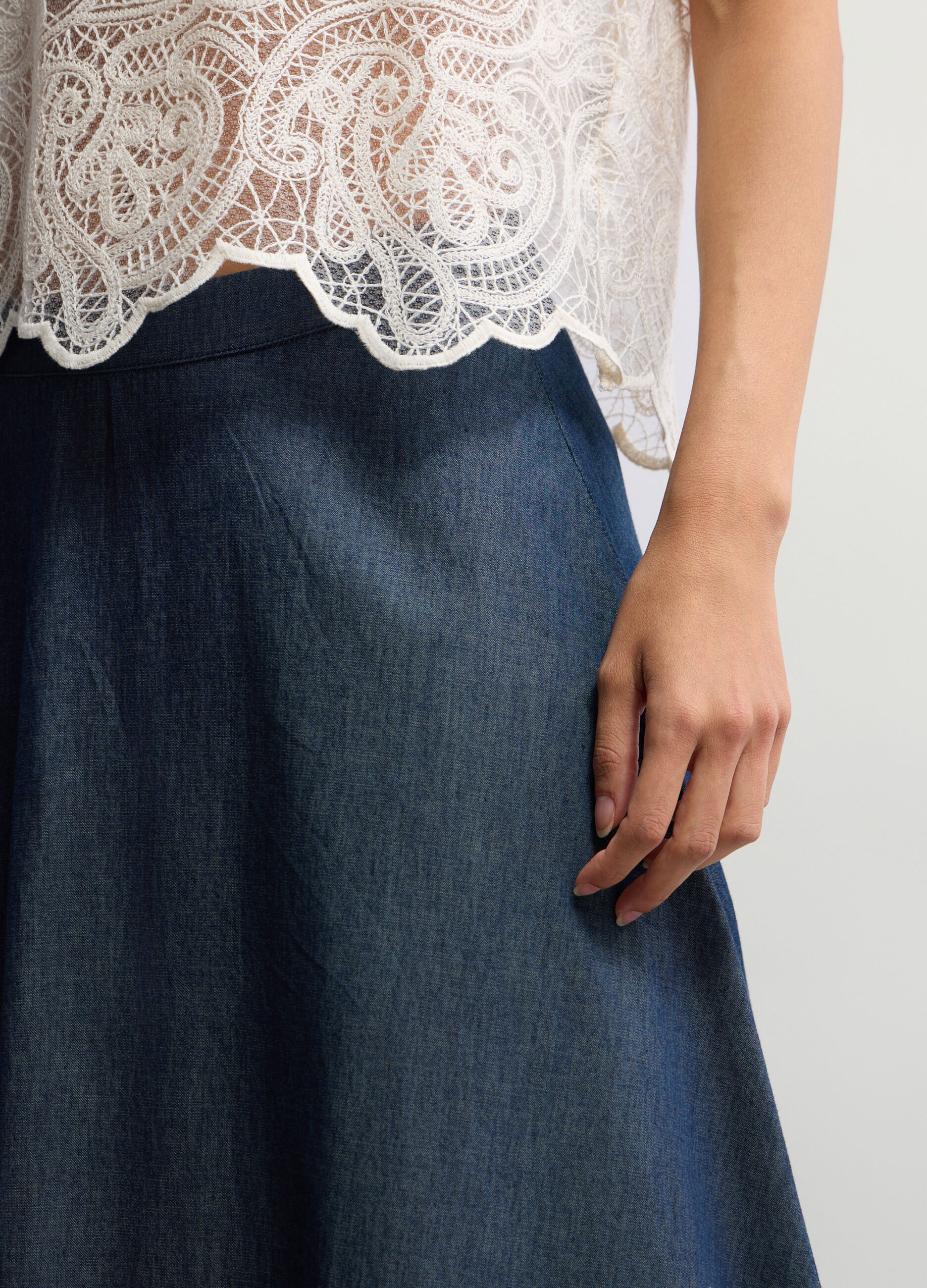 Gonna lunga in chambray di puro cotone donna_2