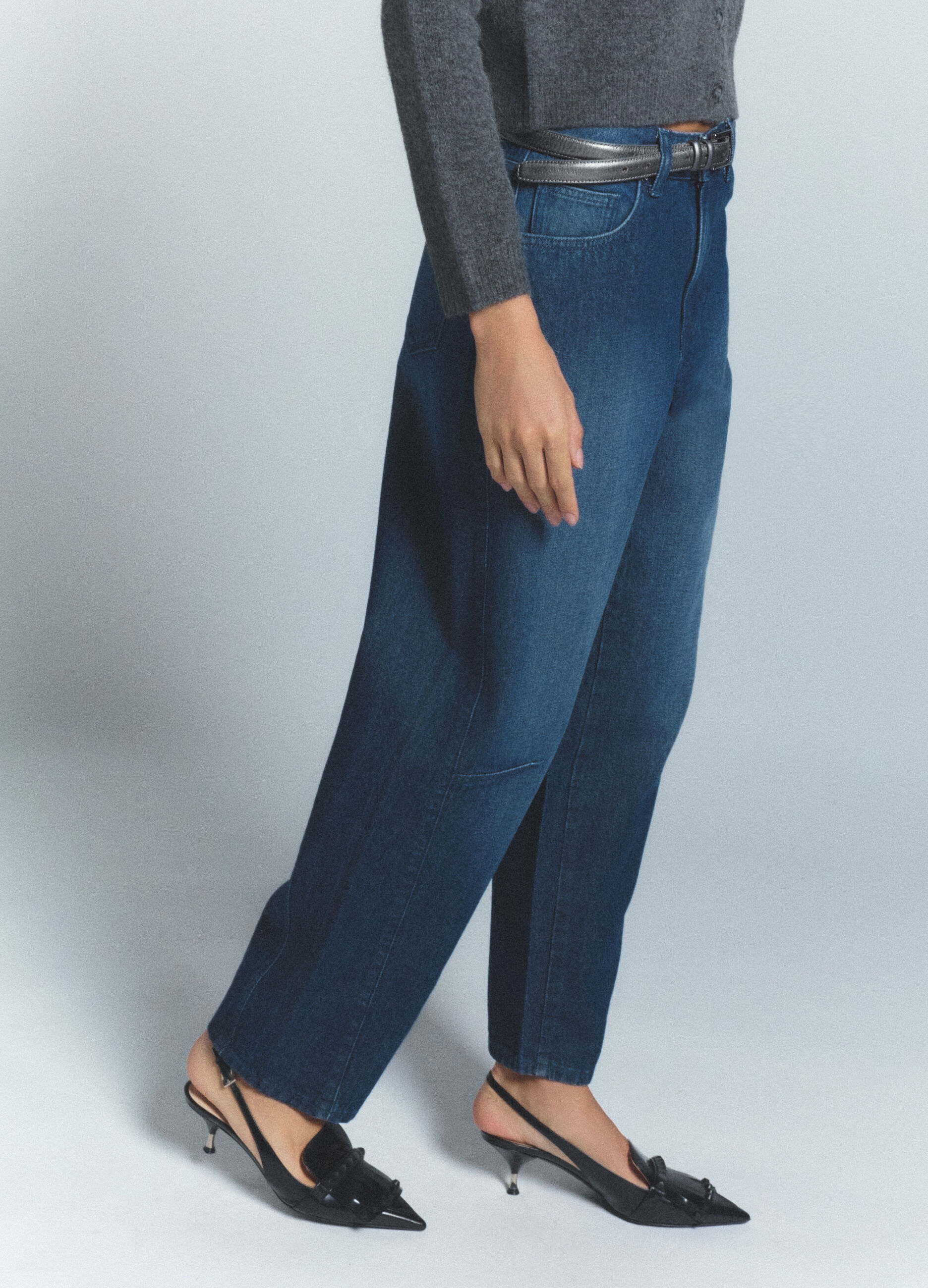 Pantaloni Barrel Fit in denim di puro cotone donna_3