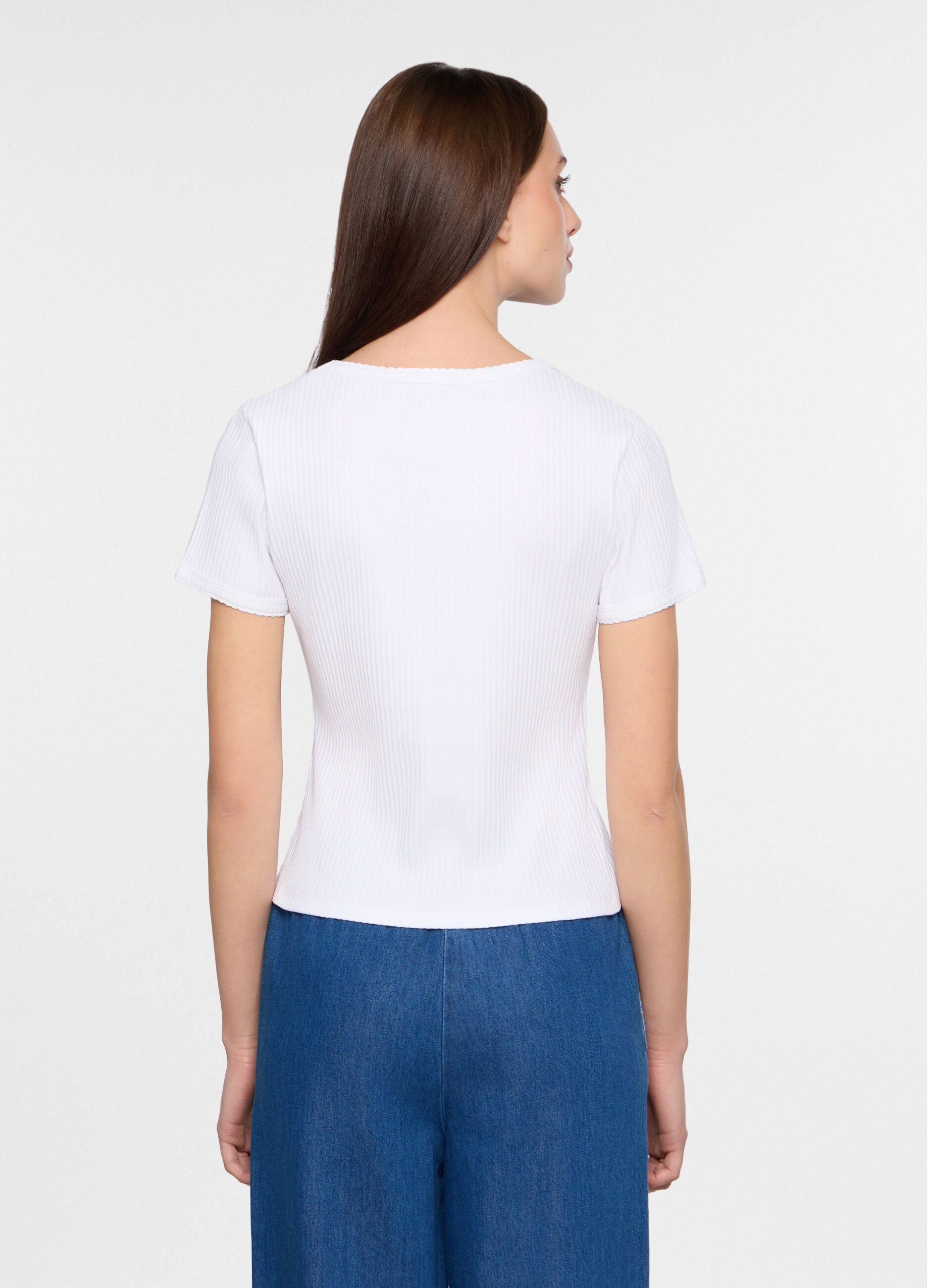 T-shirt girocollo in costina stretch donna_1