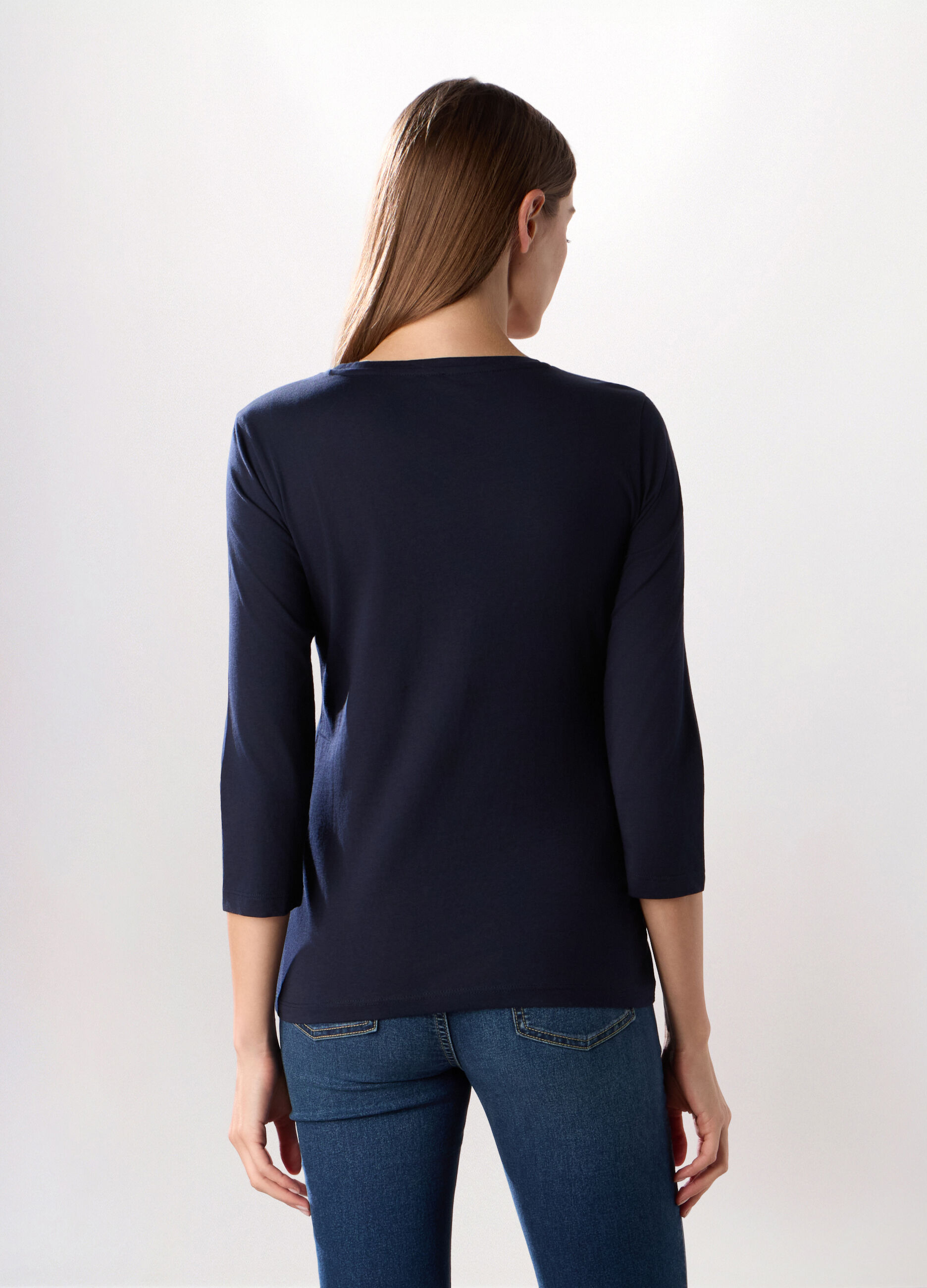 T-shirt in puro cotone con maniche a 3/4 donna_1