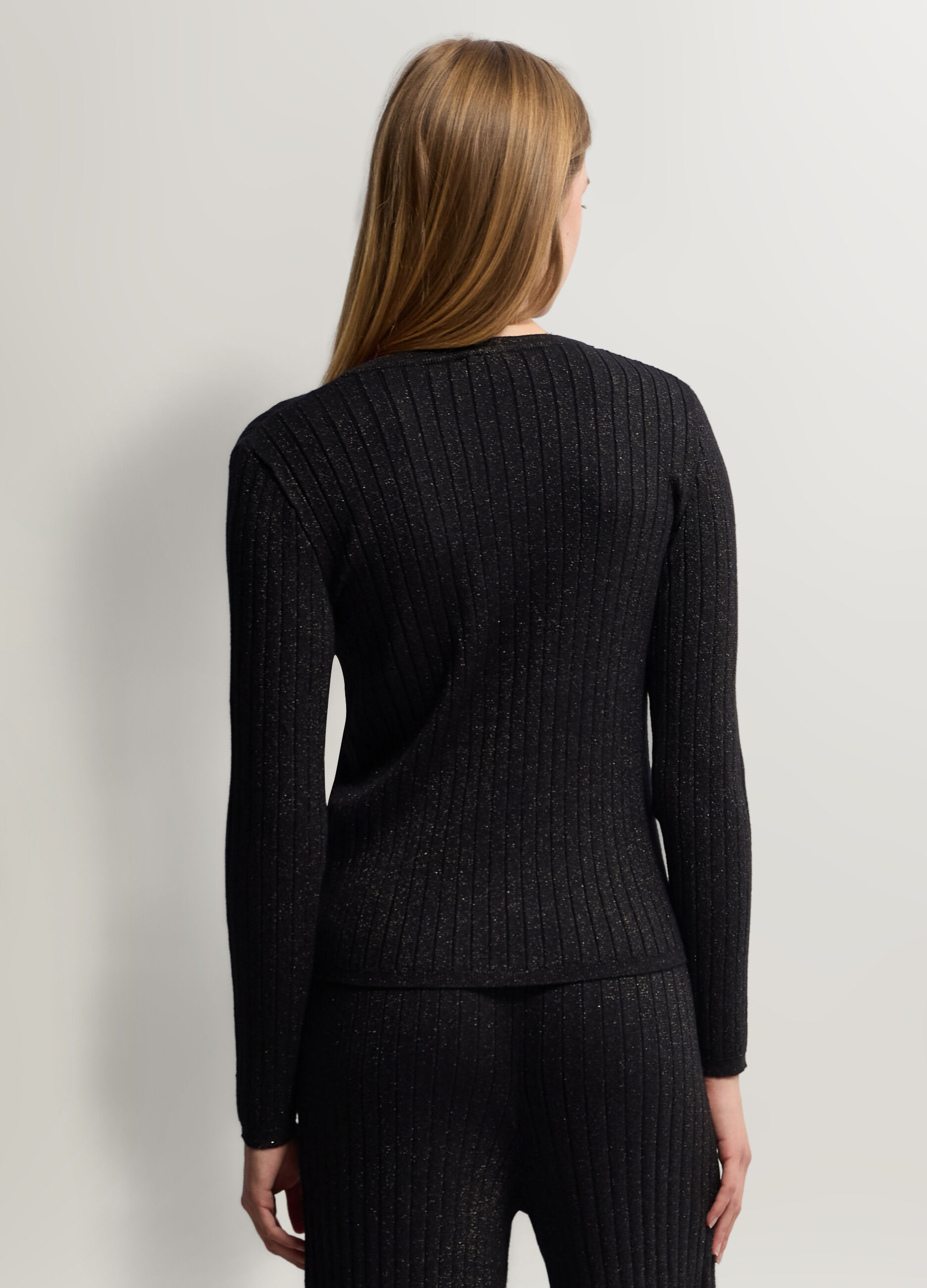 Maglia con scollo a V in costina misto viscosa donna_1