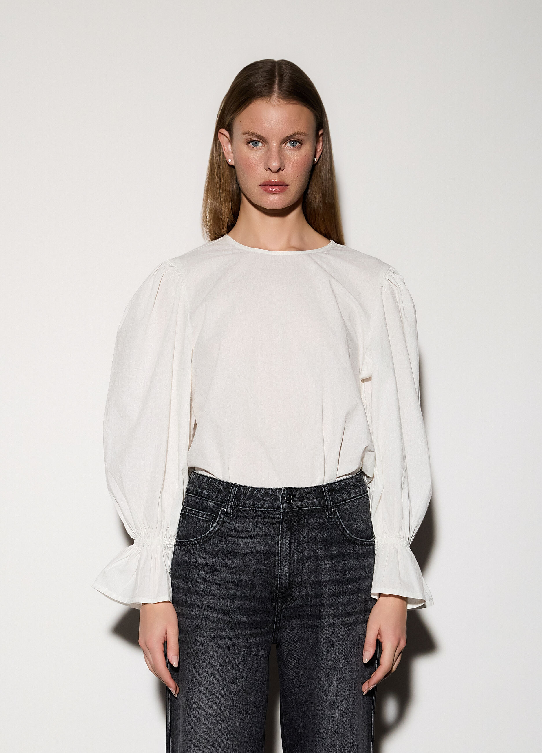 Blusa girocollo in popeline donna_1