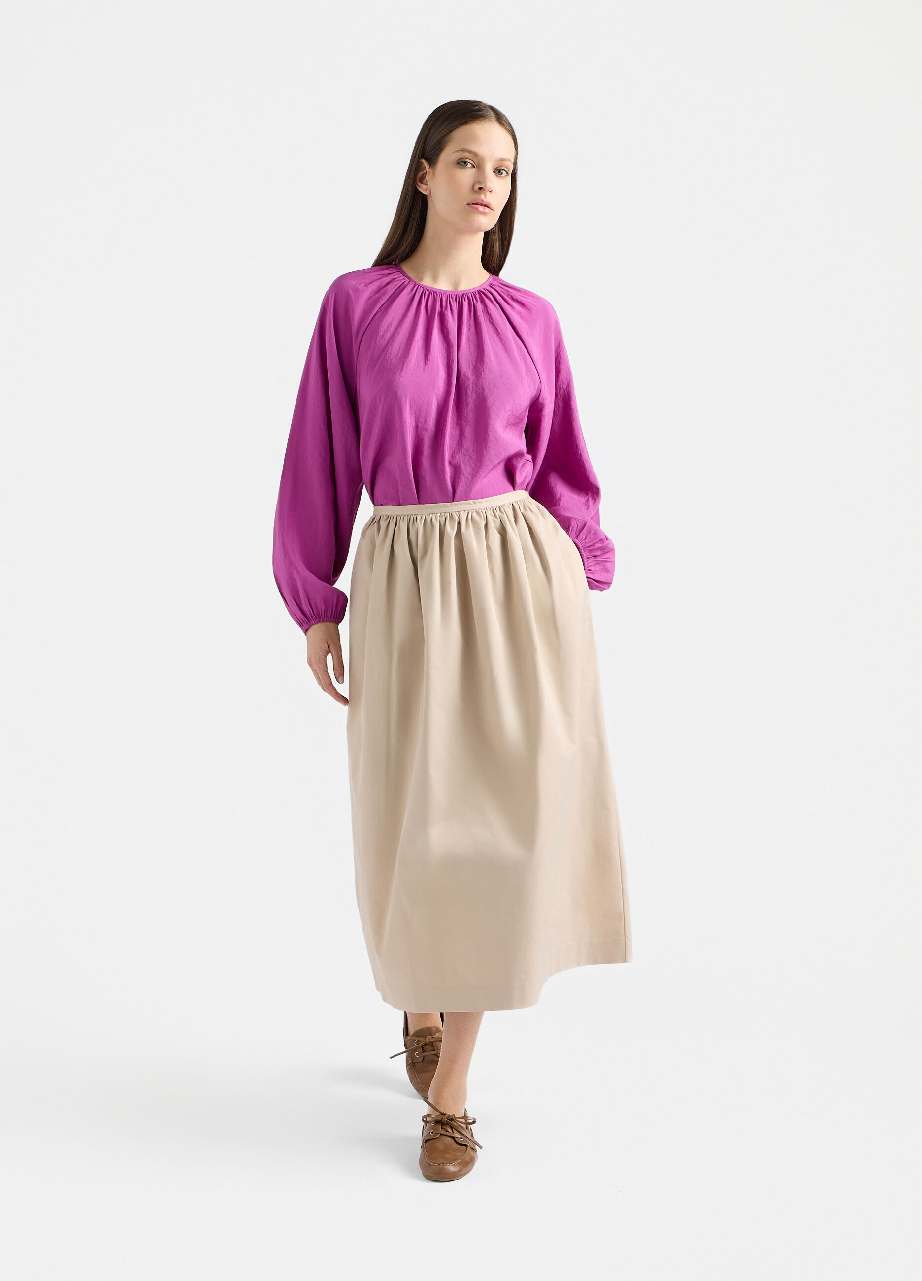 Blusa Fit Over con scollo rotondo misto modal donna_0