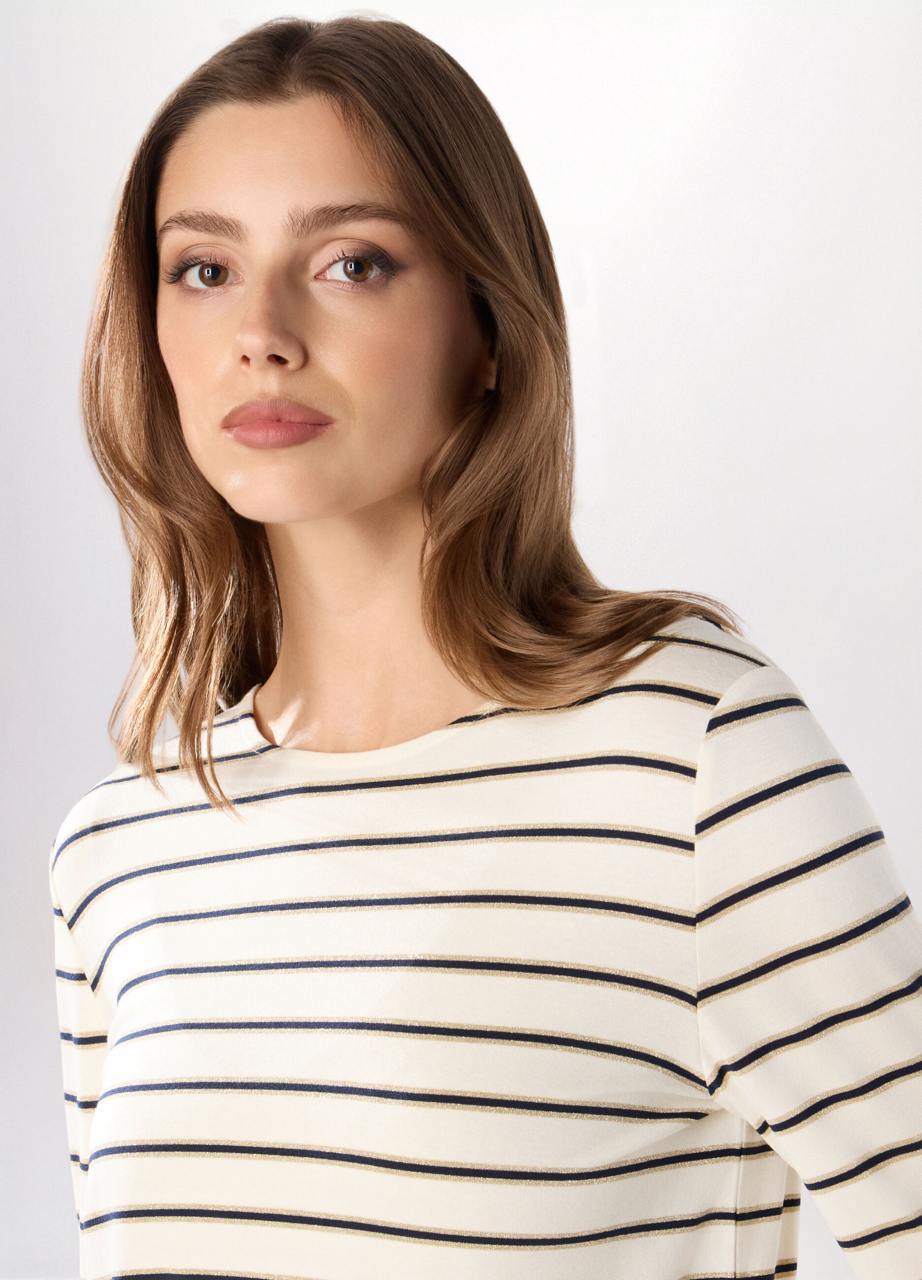 T-shirt misto viscosa a righe donna_2