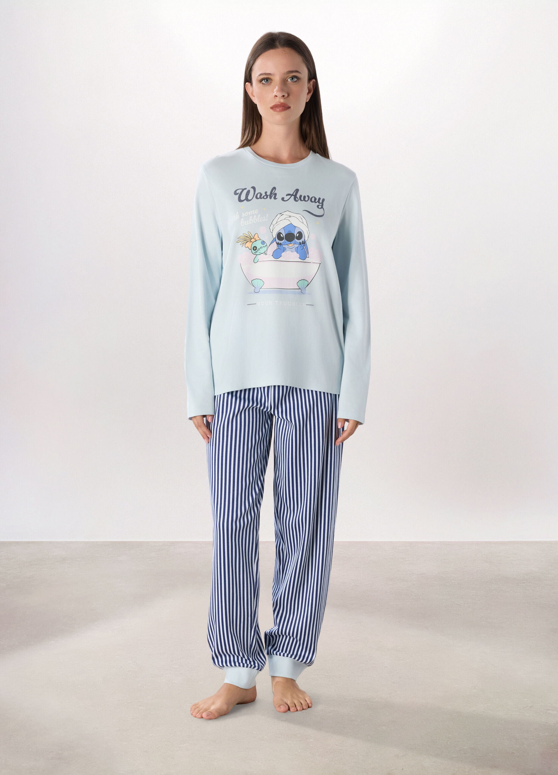 Set pigiama lungo in puro cotone interlock donna_0
