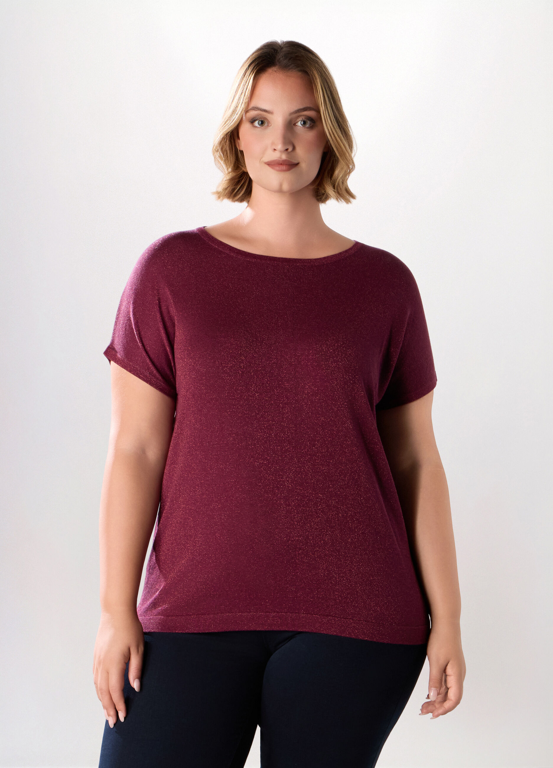 Maglia a manica corta in filo lurex donna curvy_0