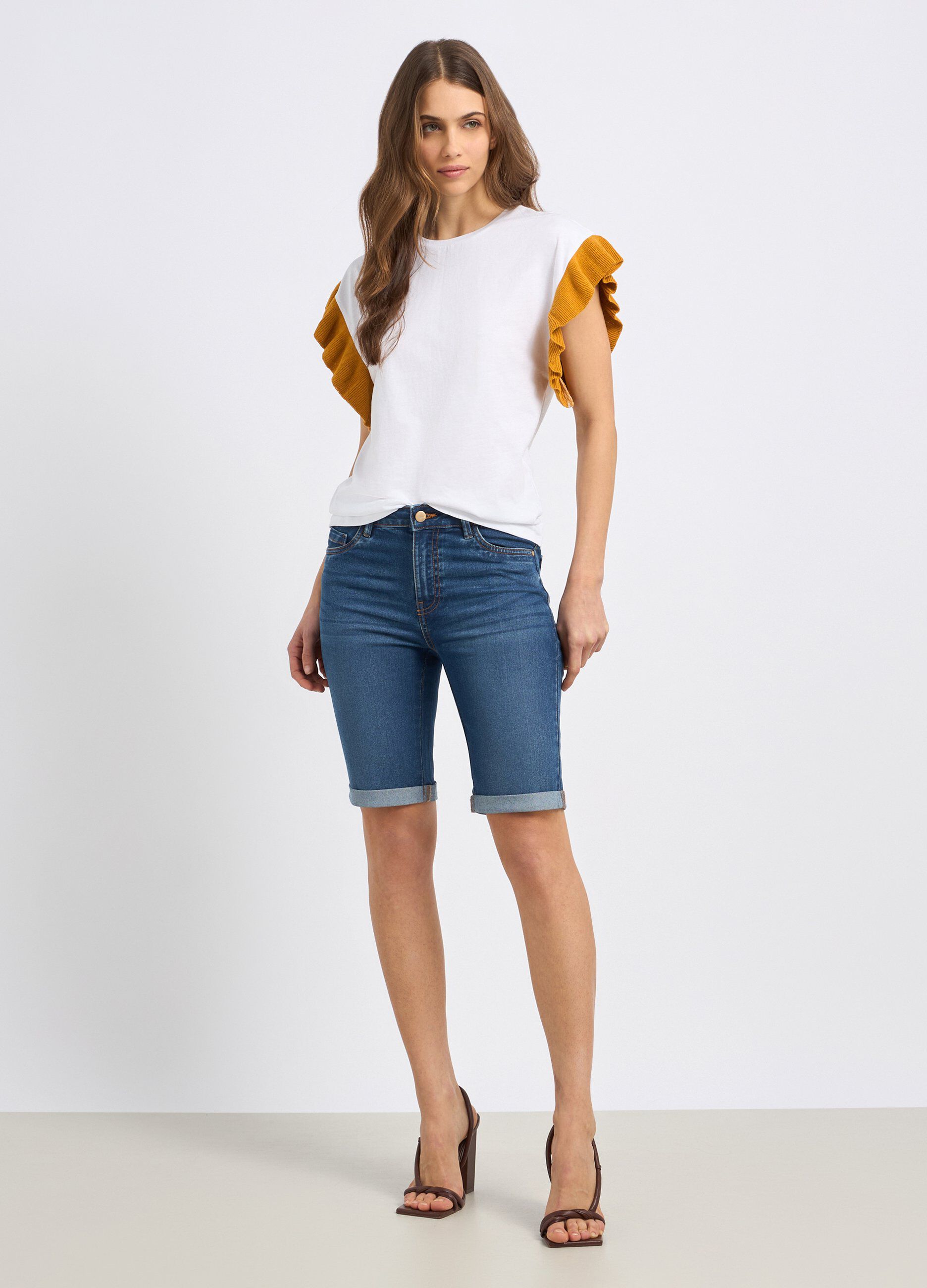 Bermuda in denim di misto cotone donna_0