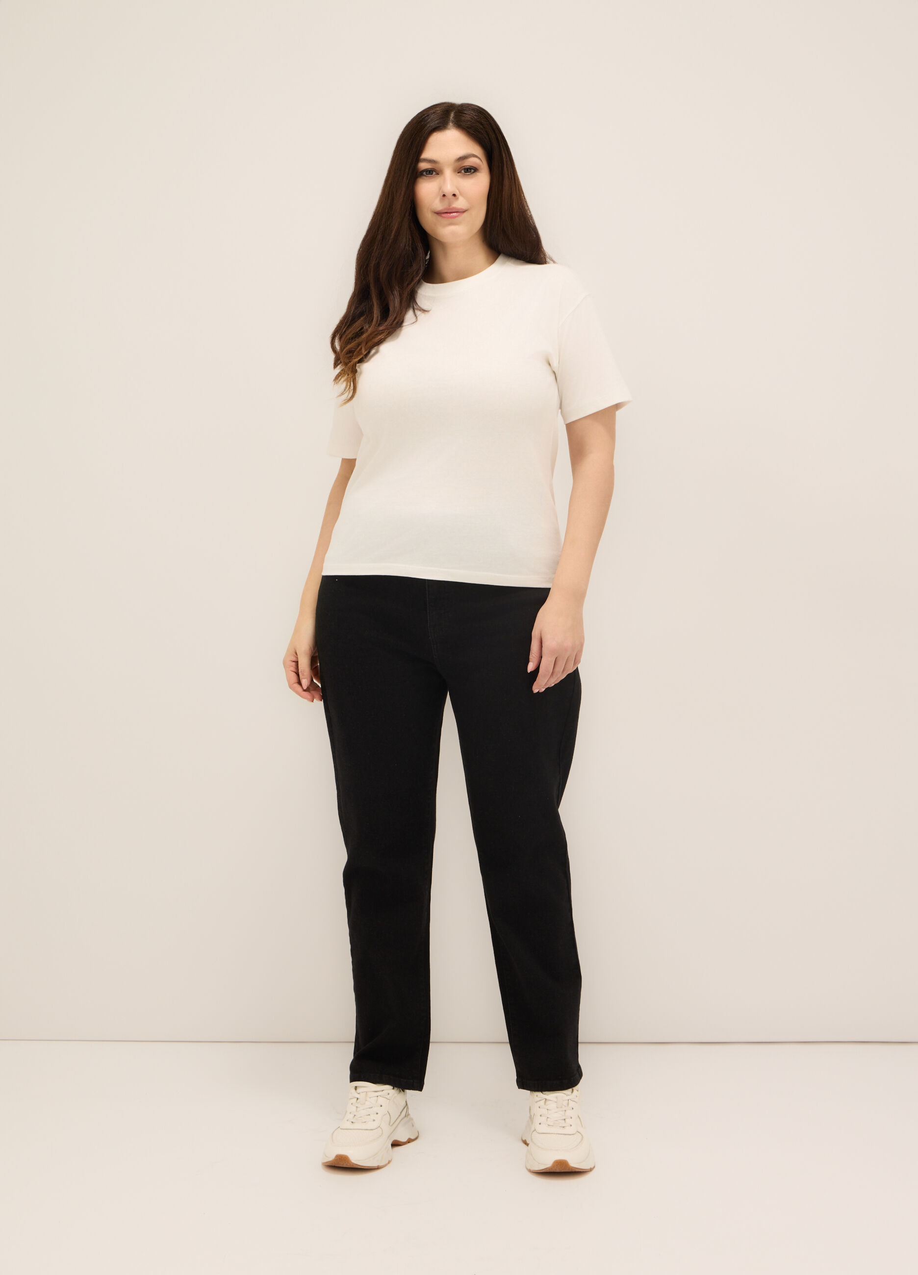Pantaloni in denim di cotone stretch donna curvy_0