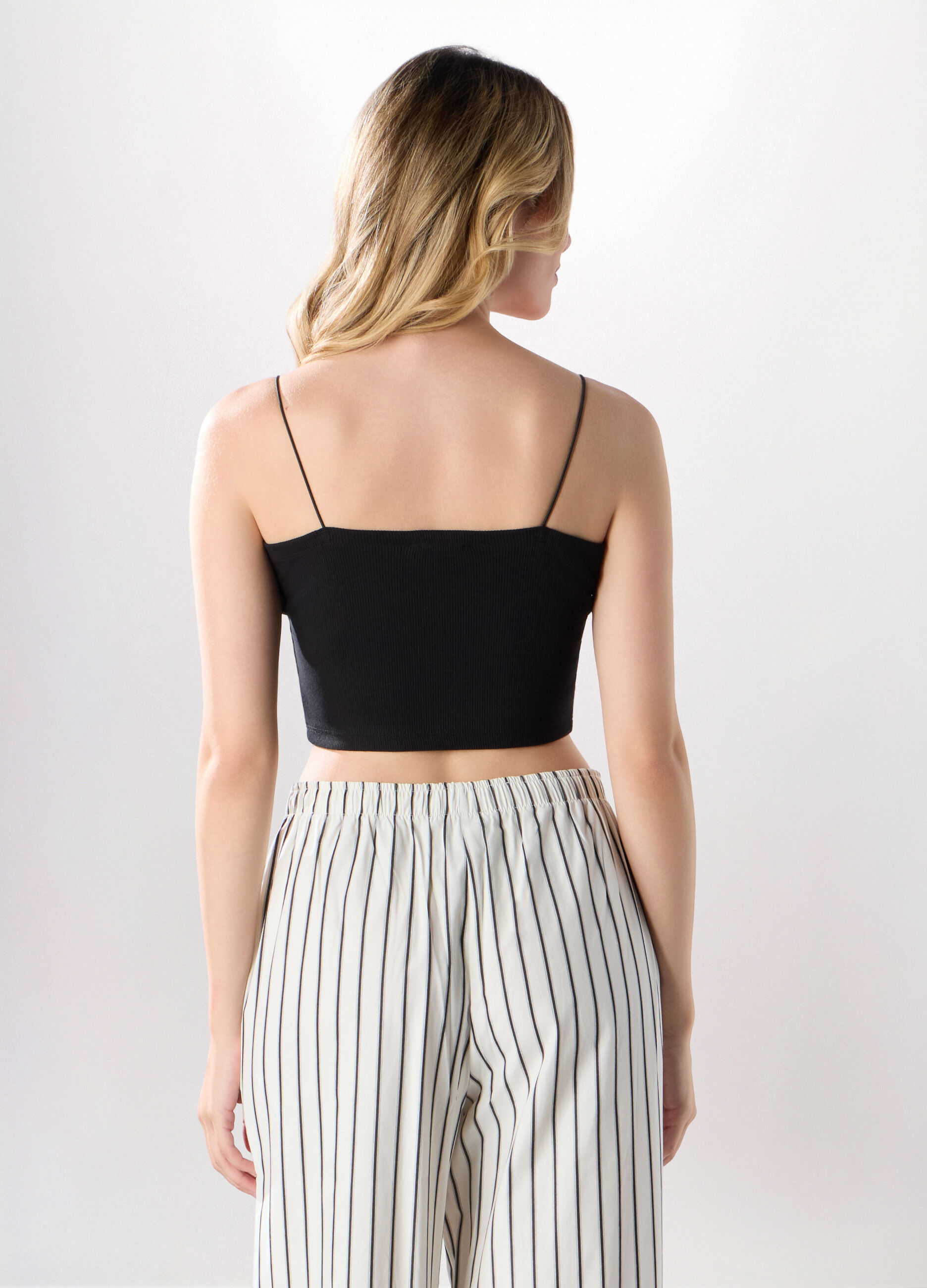 Top a fascia in costina di cotone stretch donna_1
