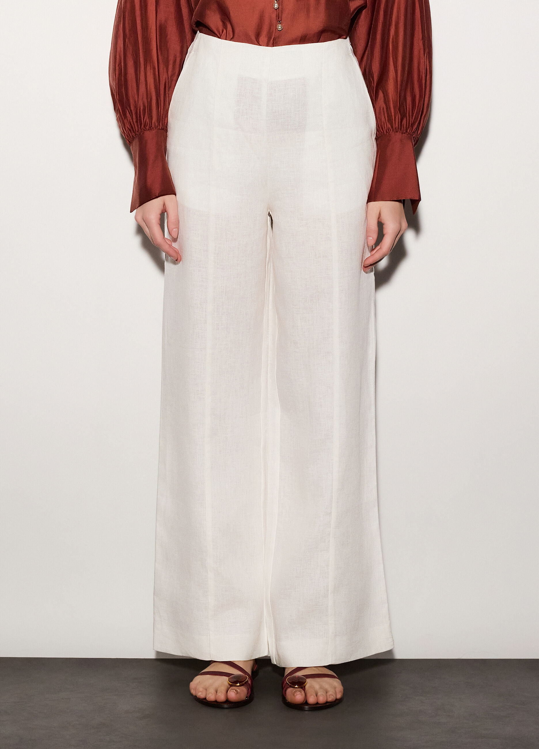 Pantaloni regular fit in puro lino donna_1
