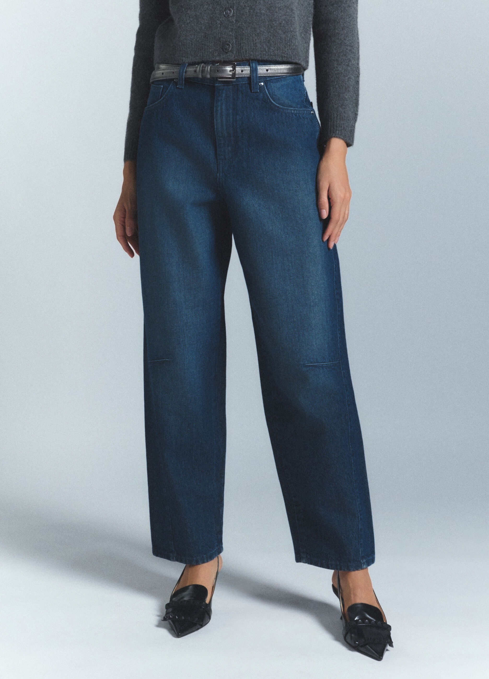 Pantaloni Barrel Fit in denim di puro cotone donna_1