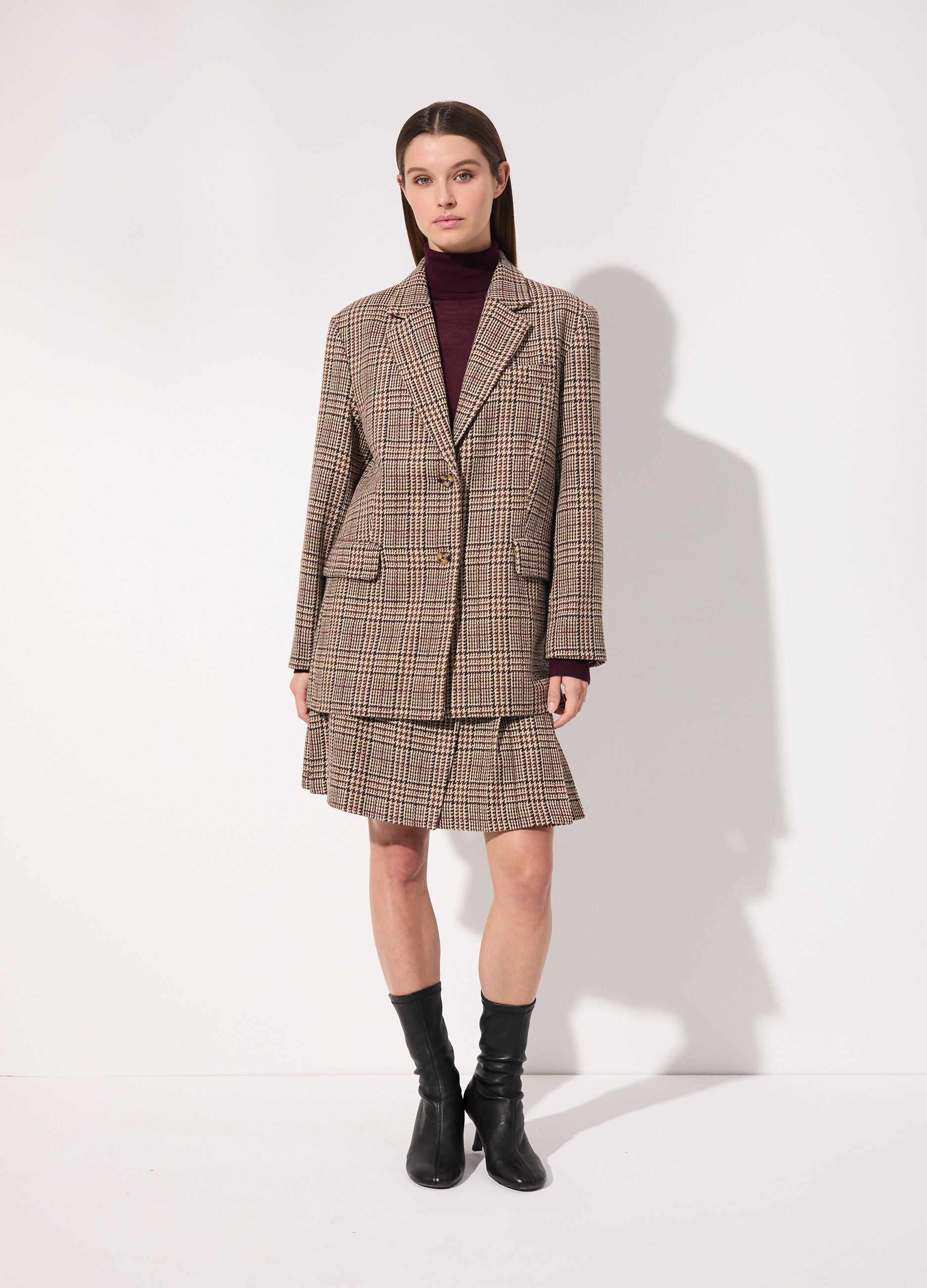 Blazer lungo in misto lana a quadri donna_0