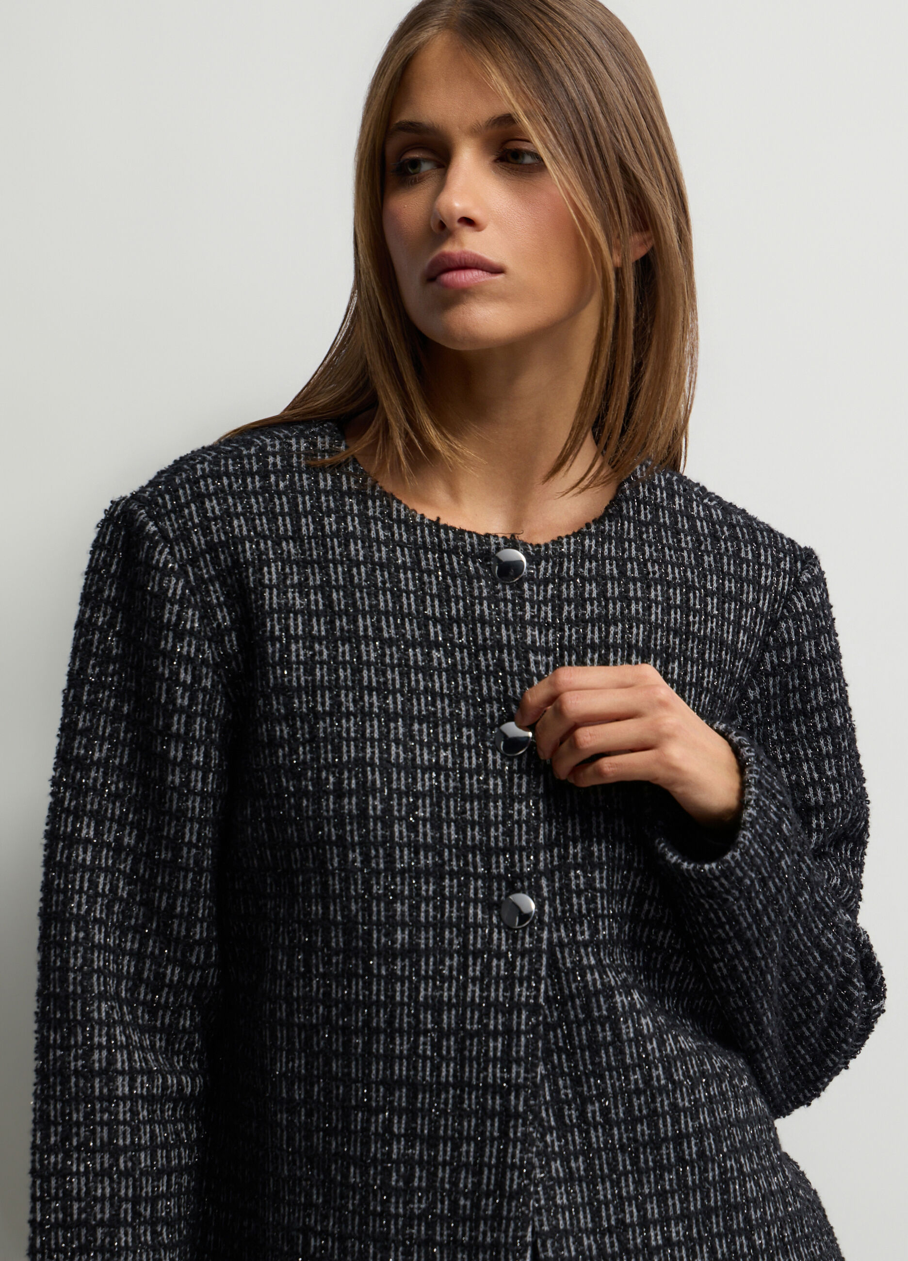 Giacca girocollo jacquard in tweed donna_2