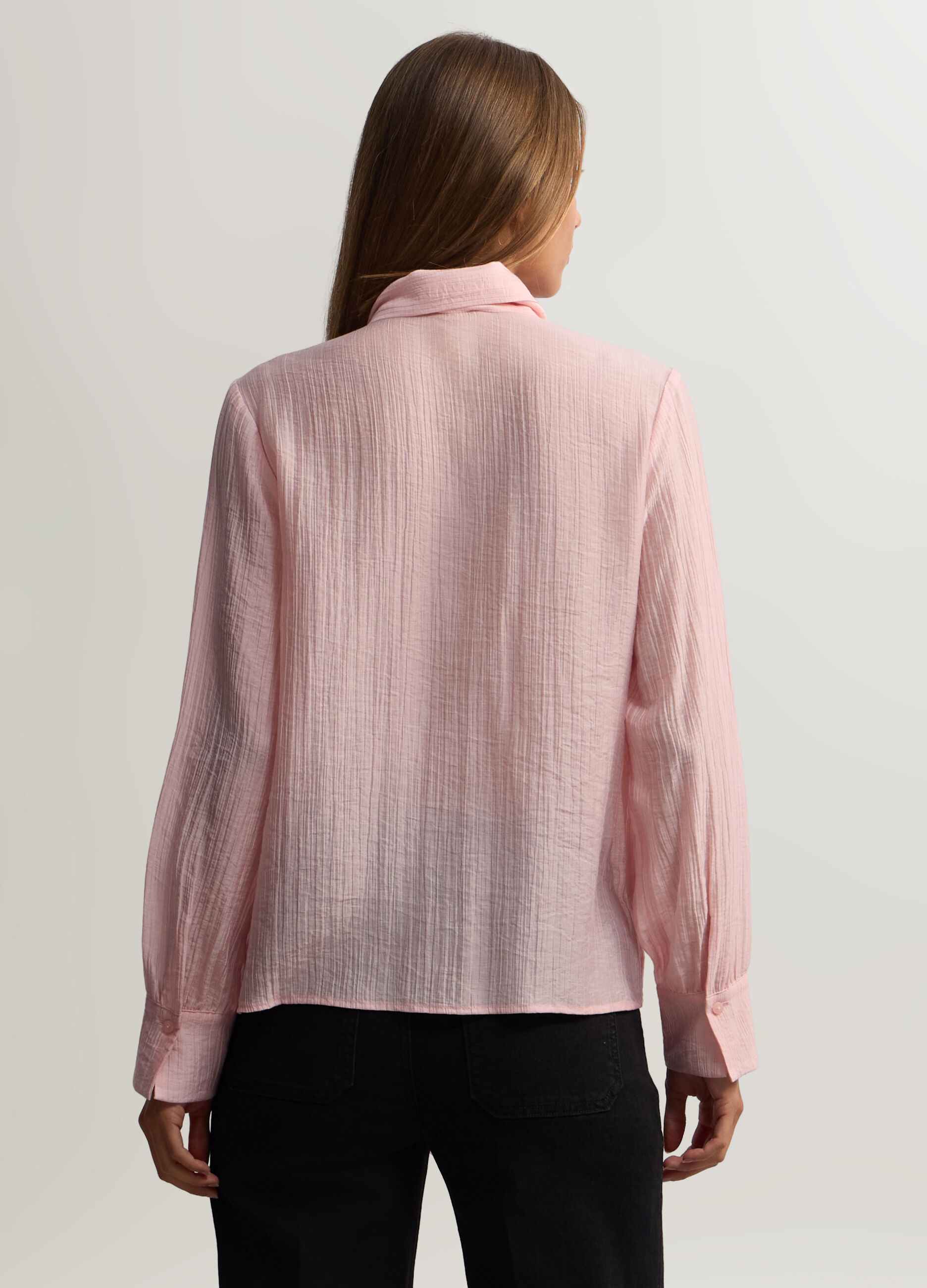 Camicia Fit Over con scollo con nodo in mista Lyocell donna_1