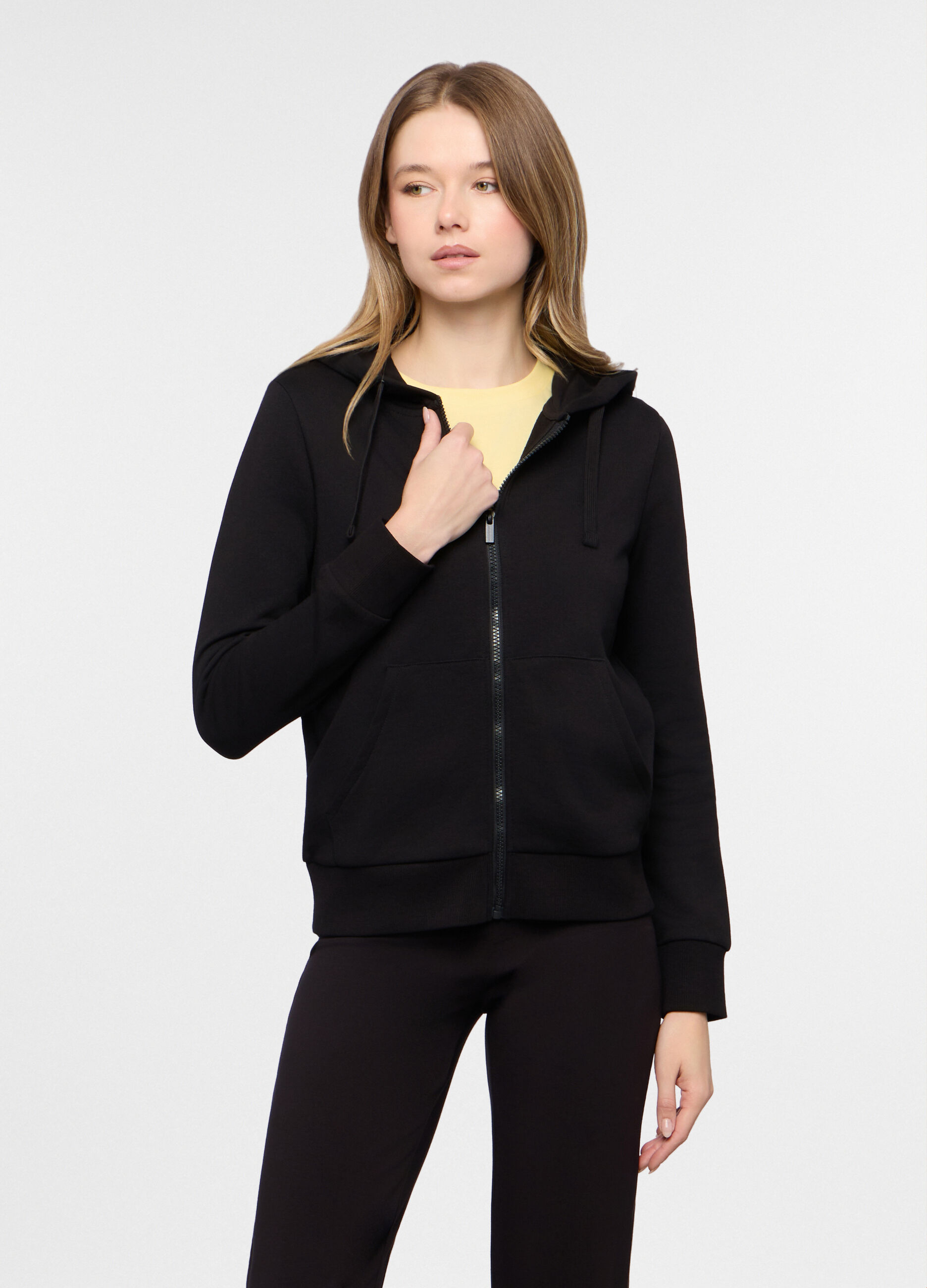 Felpa con cappuccio in french terry di cotone stretch donna_0