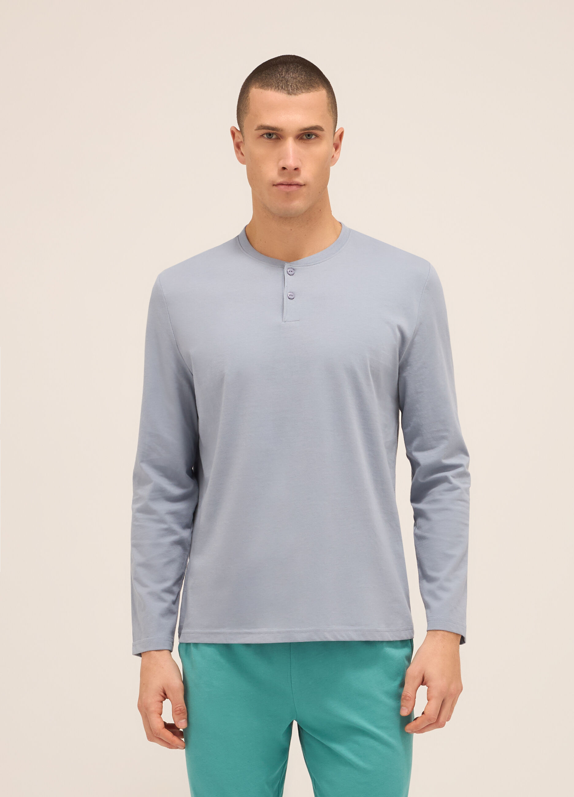 Maglia del pigiama a serafino in puro cotone uomo_0