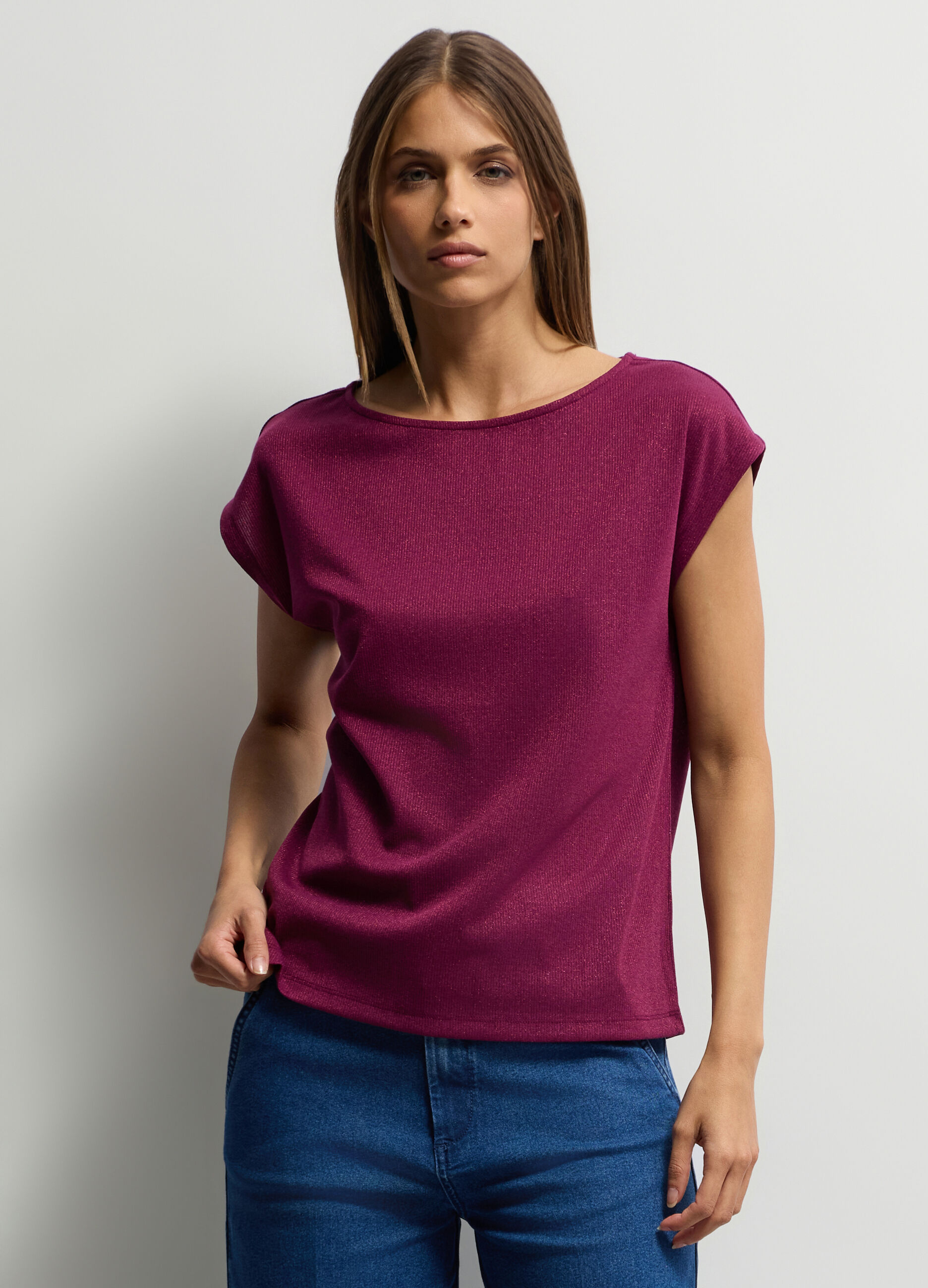 Top girocollo in costina stretch donna_0