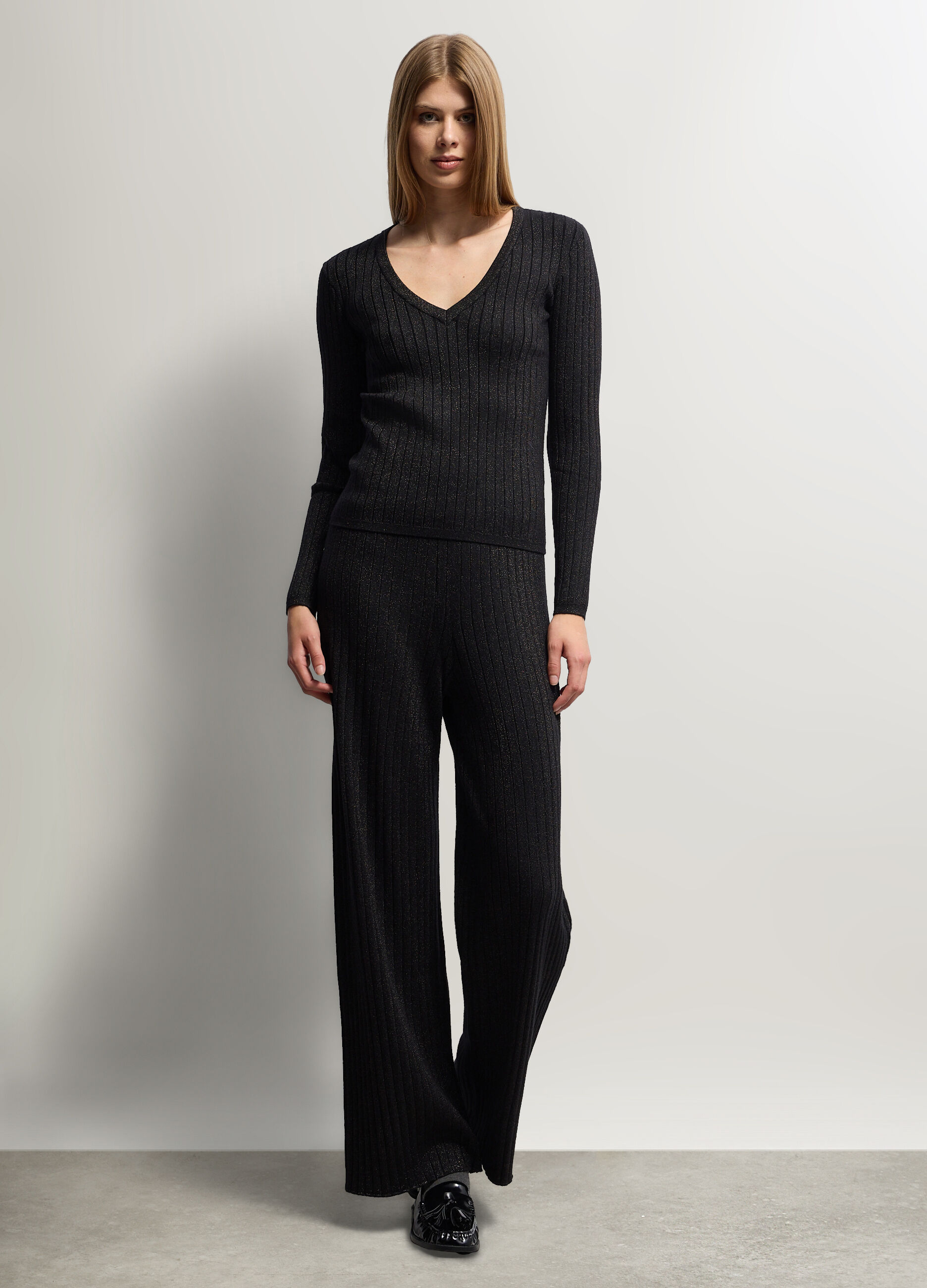 Pantaloni Wide Leg in costina misto viscosa donna_0