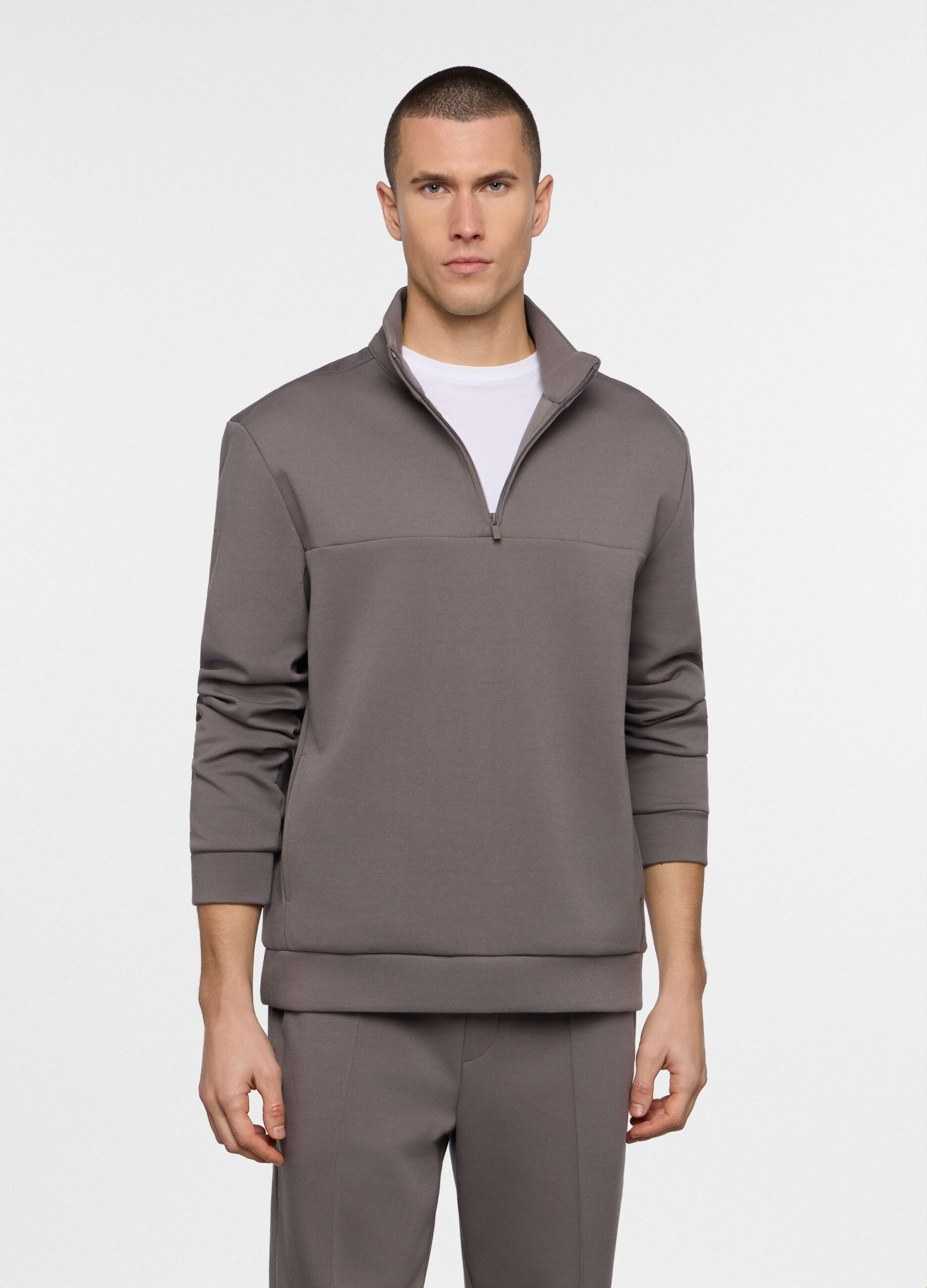 Felpa con mezza zip in interlock uomo_0