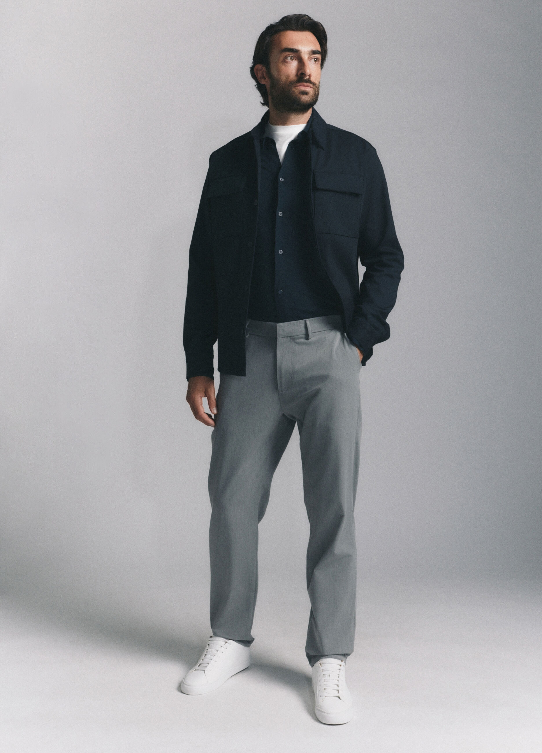 Giacca a camicia in tessuto stretch uomo_0