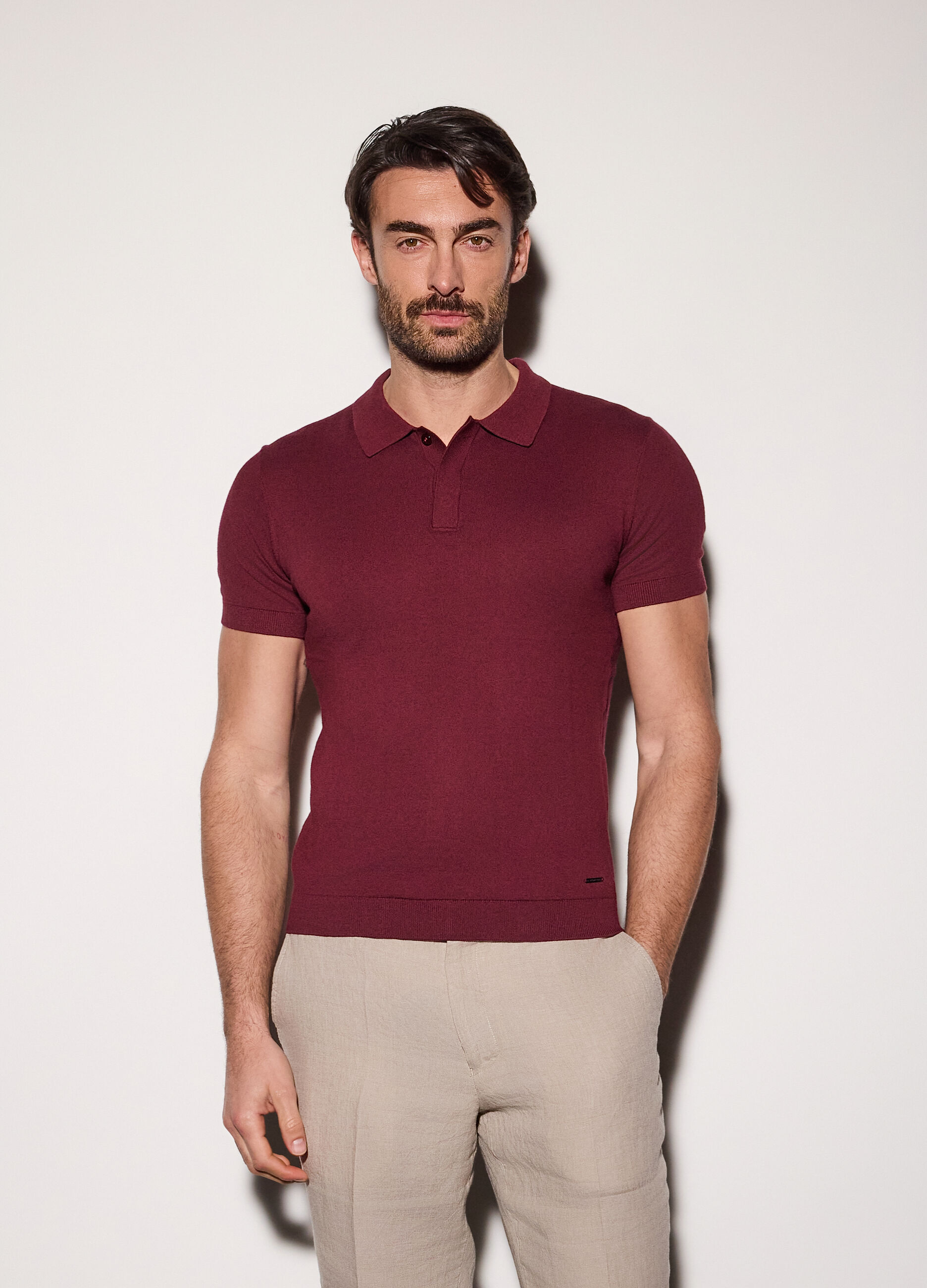 Polo a maniche corte in cotone e seta uomo_0