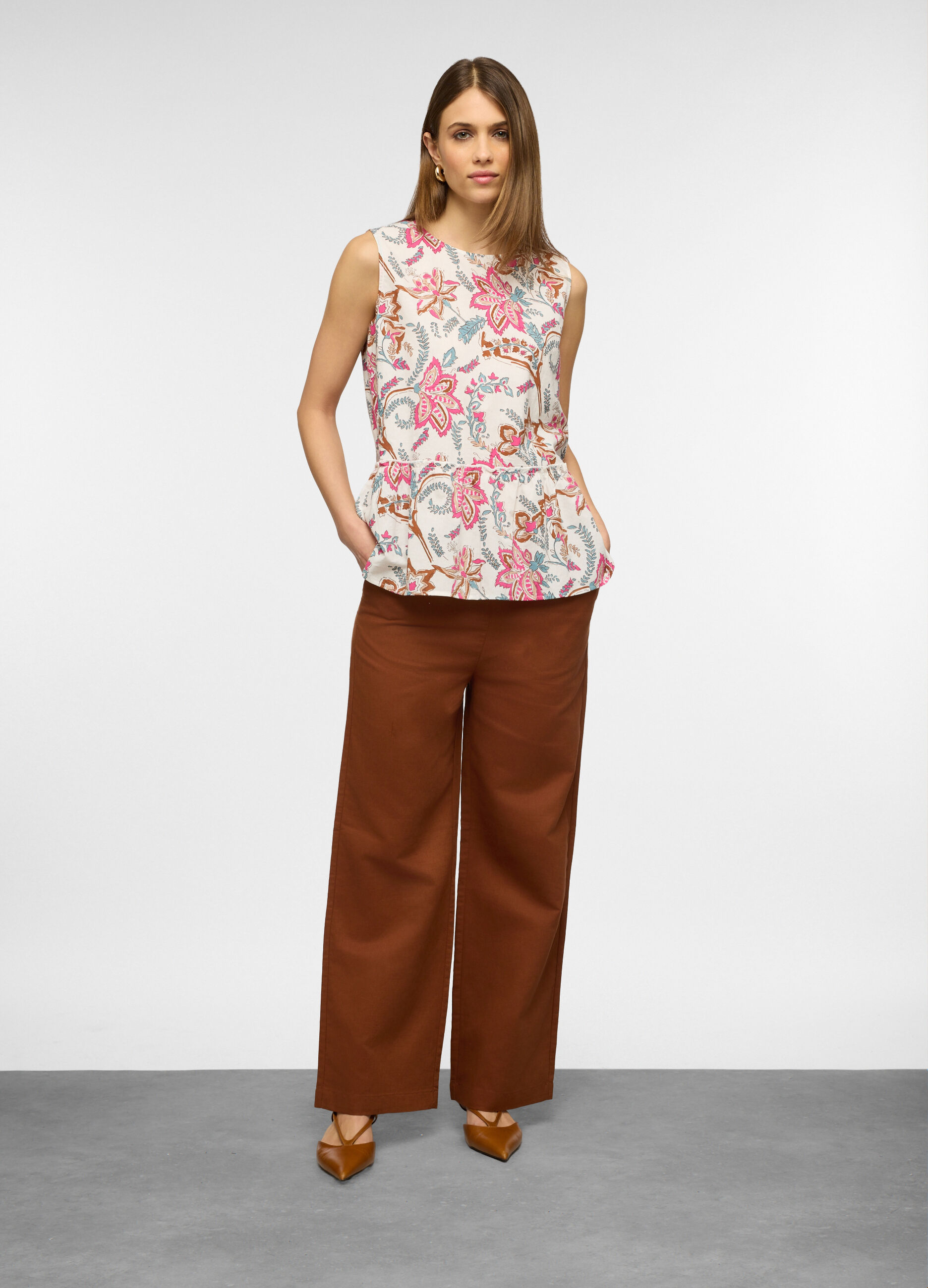 Pantaloni wide leg misto lino donna_0
