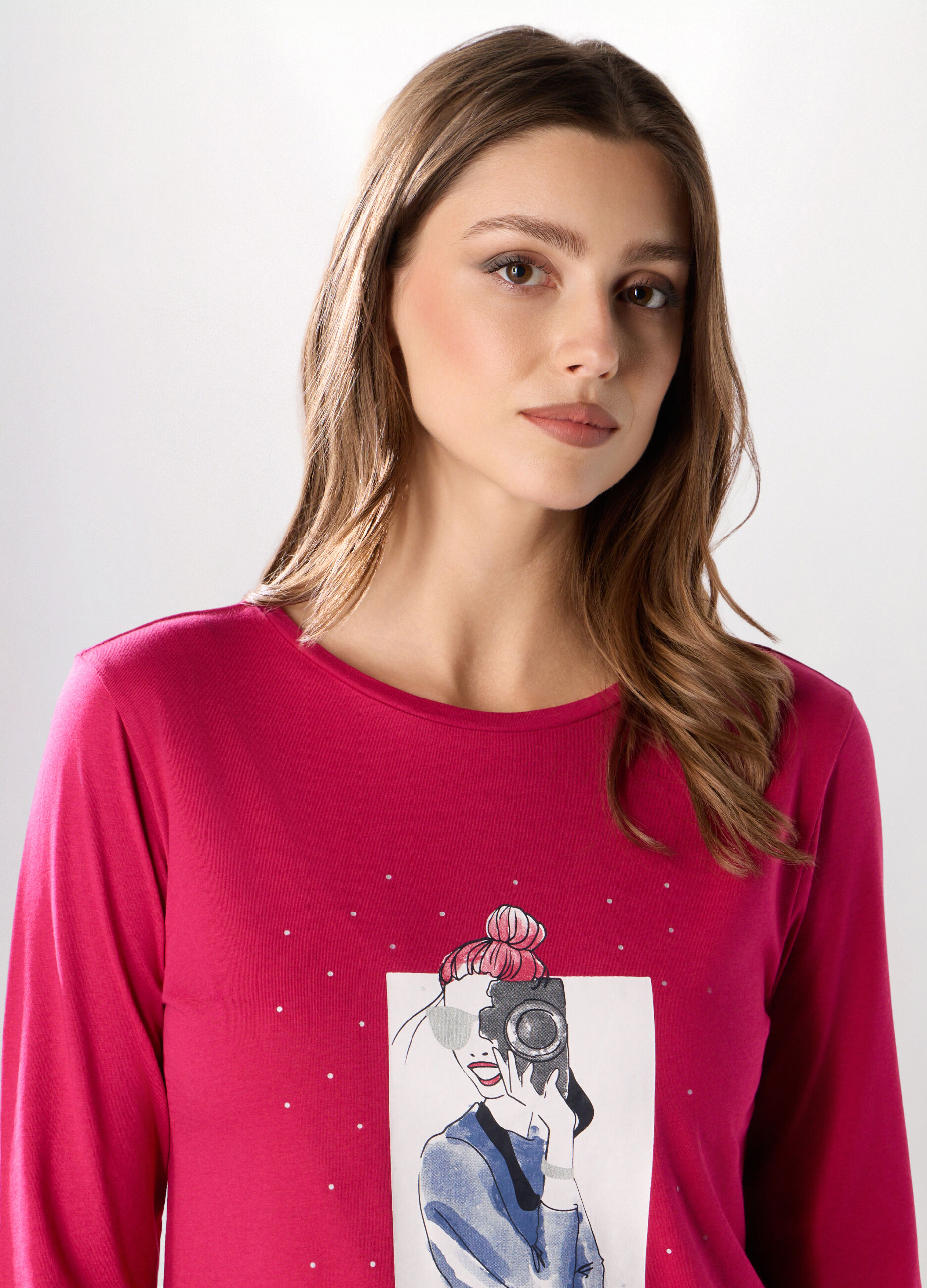 T-shirt in puro cotone con maniche a 3/4 donna_2