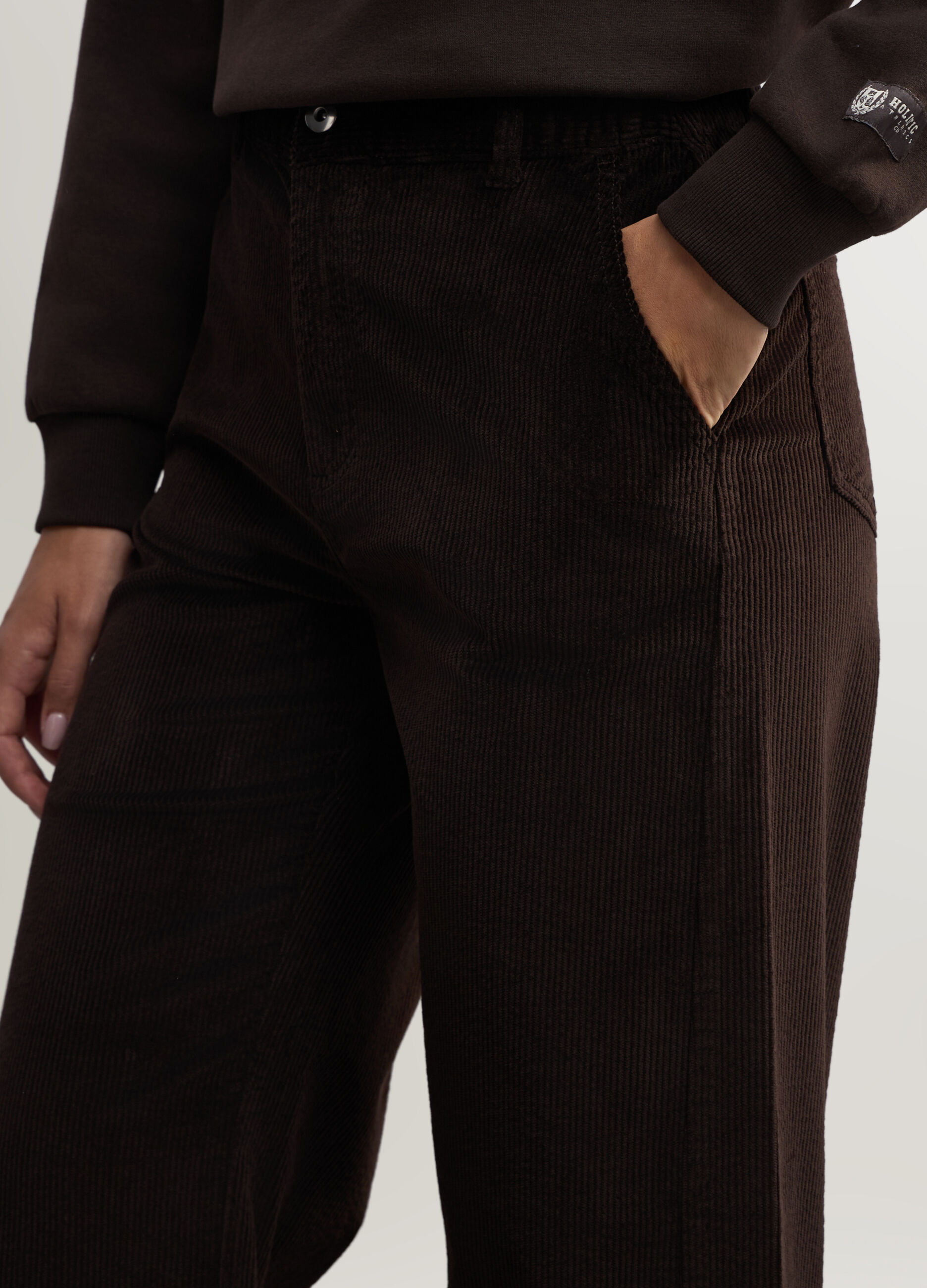 Pantaloni Wide Led in velluto a coste di cotone stretch donna_2