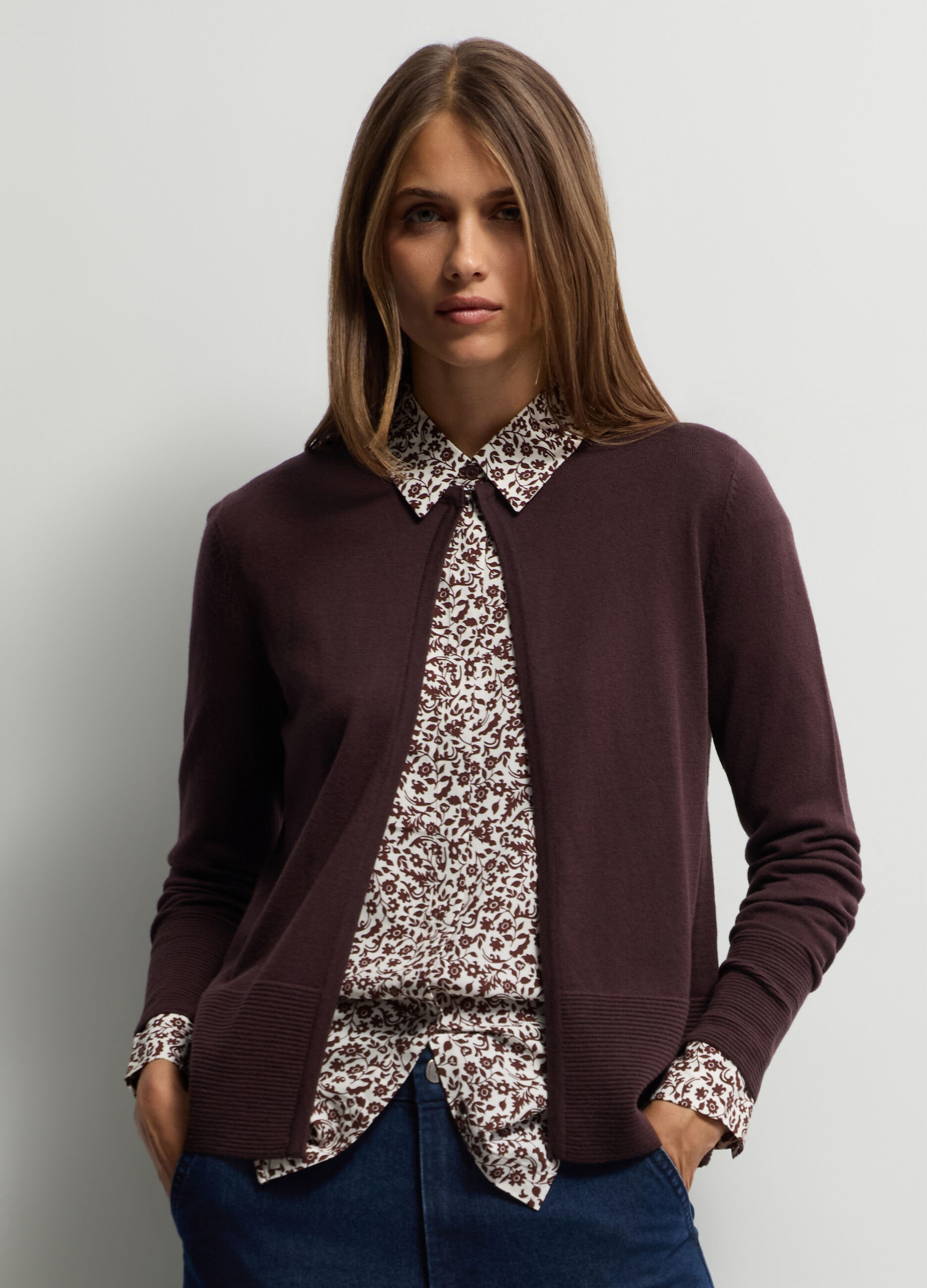 Cardigan girocollo rasato donna_0