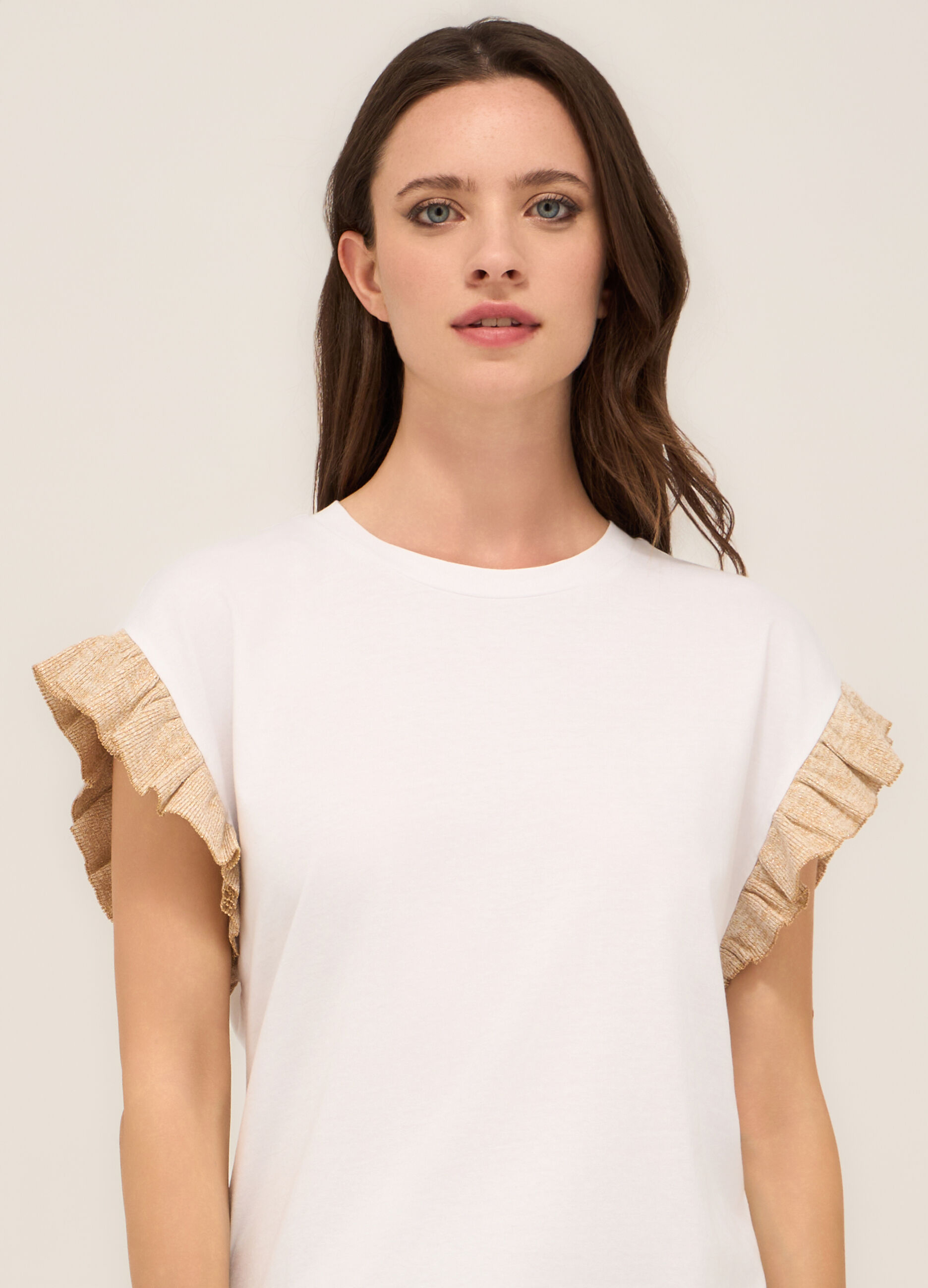 T-shirt in cotone con rouches donna_2