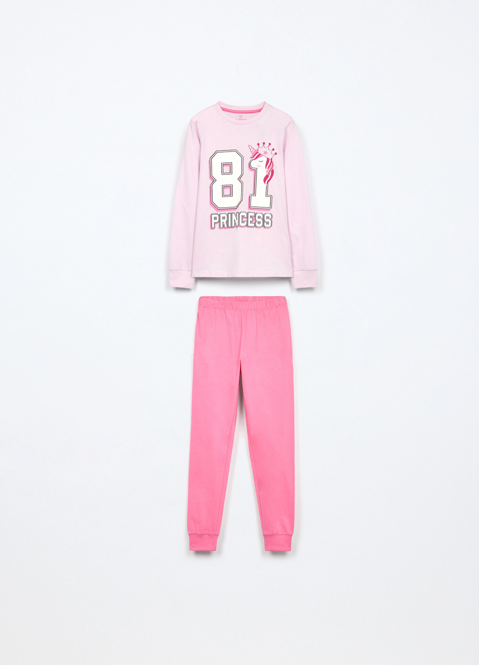 Set pigiama lungo in jersey di puro cotone bambina_0